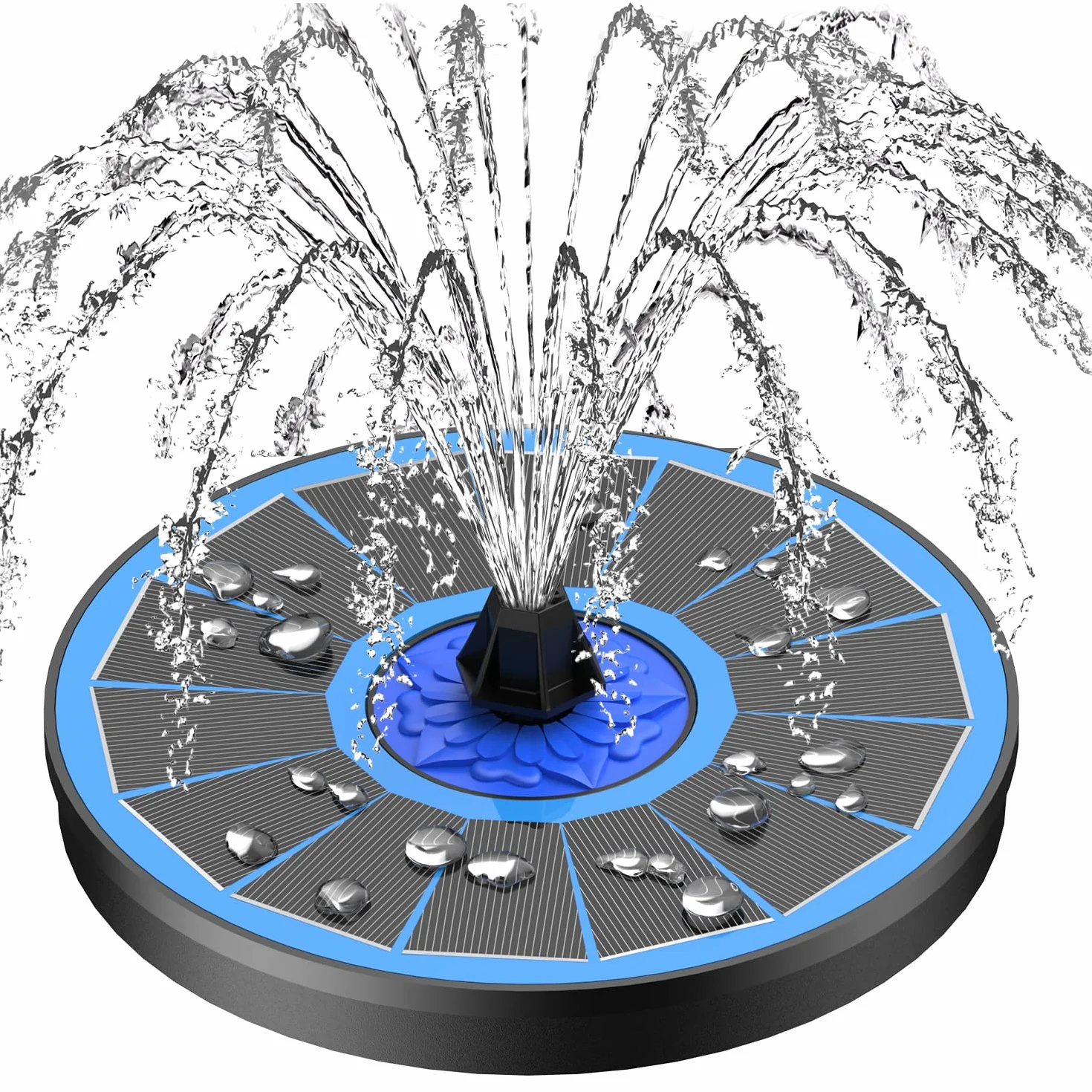 Fontaine Solaire Exterieure 3.5W Pompe Bassin avec 8 Buses 4 Tiges Fixes pour Bain d'oiseaux Étang Jardin