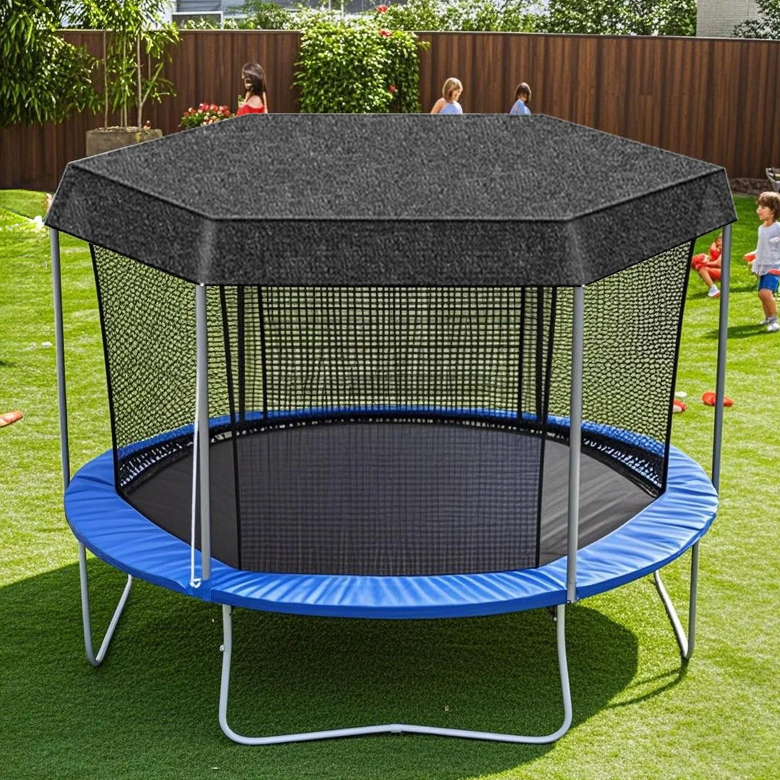 Housse d'ombrage Trampoline Ø183-427cm Toit Pare-Soleil 6/8 Poteaux Anti-UV imperméable