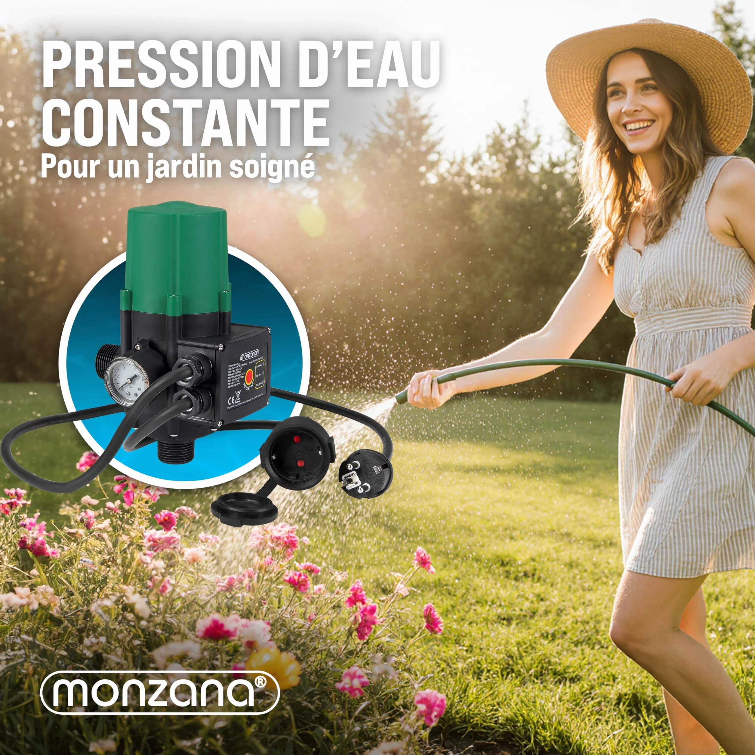 MONZANA Pressostat pompe eau 10 bar protection fonctionnement à sec manomètre interrupteur pression