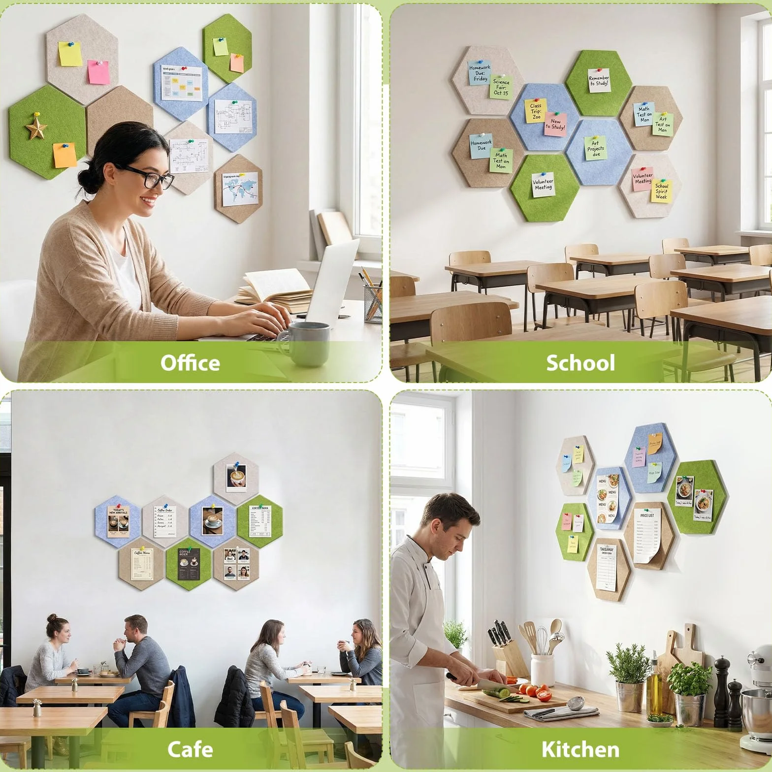Tableau d'affichage en feutre hexagone 8 pièces avec 50 punaises murales autocollantes pour photos décoration