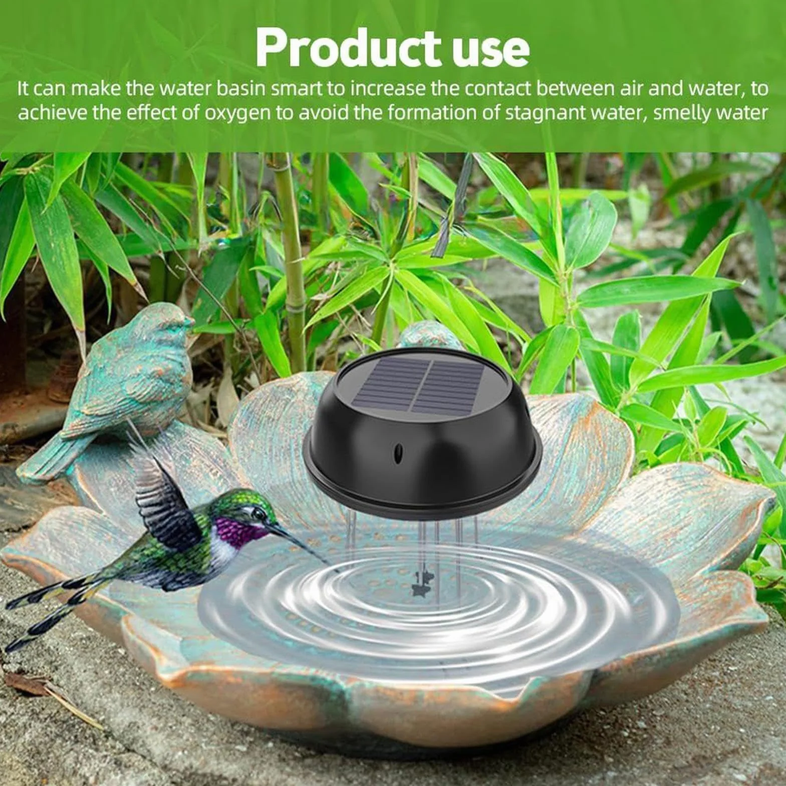 Solar Water Wiggler Solar Powered Bird Bath Water Mixer with Bracket for Garden