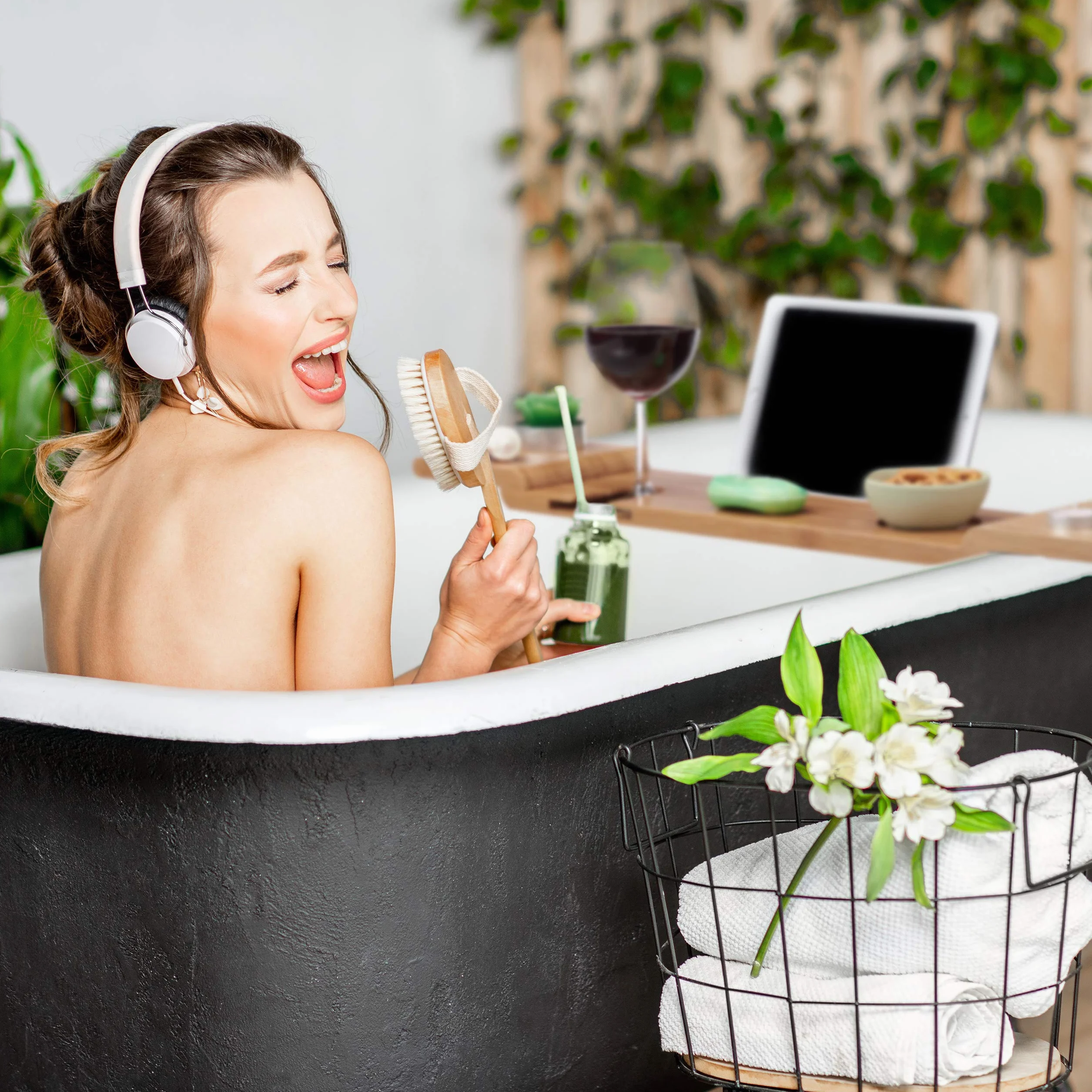 Relaxdays Pont de Baignoire Bambou 70cm Tablette de Salle de Bain Verre Portable