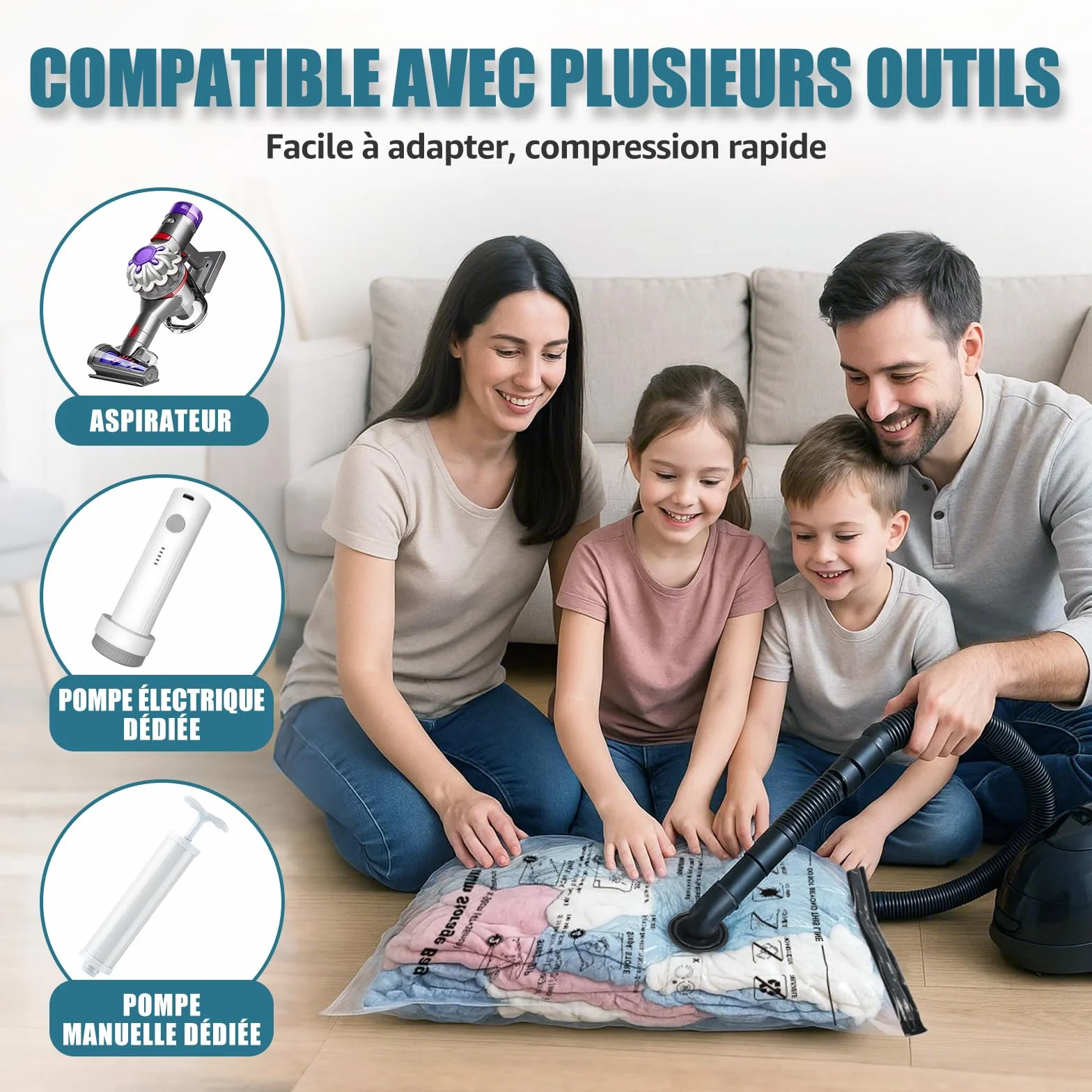 Sac Sous Vide Vetement Aspirateur 5 Pièces 3XL 100X80cm Housse de Rangement Réutilisable