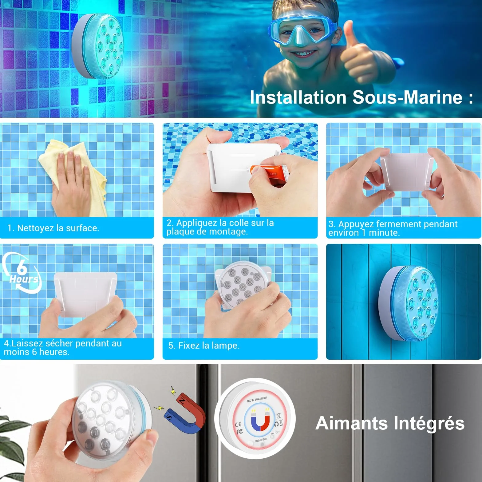 Lumiere Piscine LED Submersible avec Télécommande IP68 Étanche Lumières Sous-marines 4 Pièce