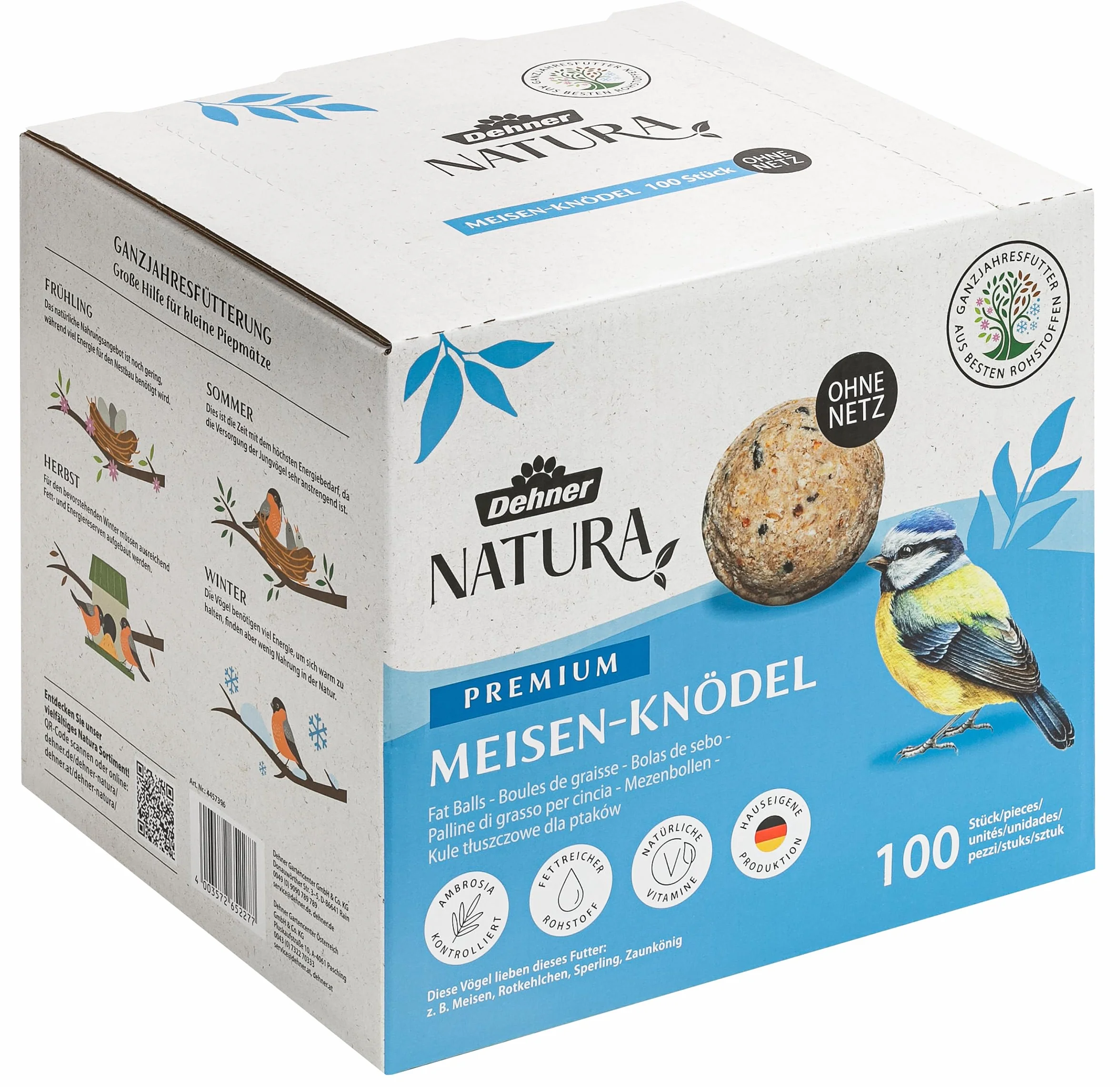 Dehner Natura Lot 100 Aliments Oiseaux Sauvages Boules Graisse sans Filet Carton 10 kg