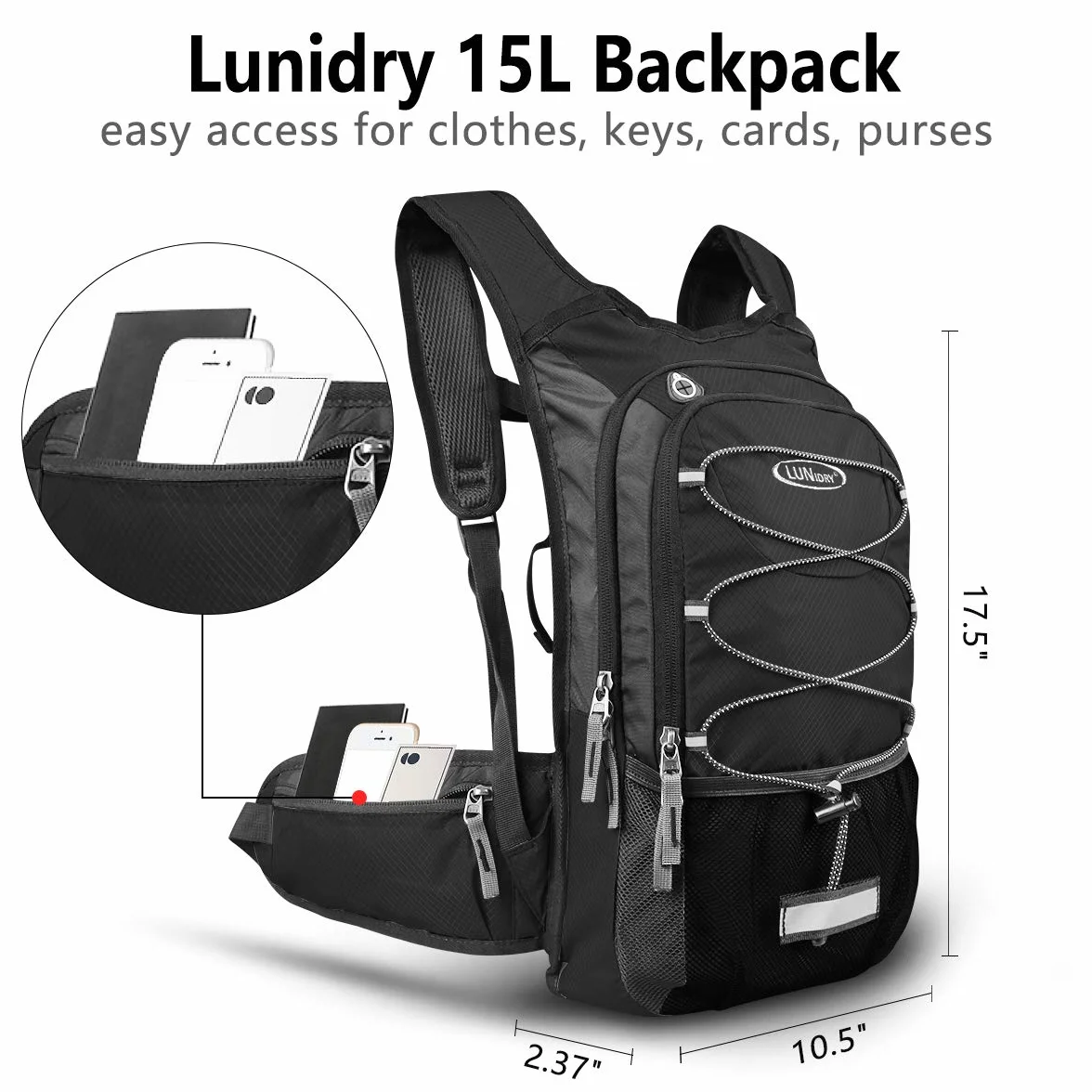 15L Sac à Dos d'hydratation avec vessie d'eau de 3L, Sac Trail Running pour Femme Homme, pour Randonnée Cyclisme Marathon VTT, Ajustables à Taille Sac à Dos d'eau avec système d'hydratation
