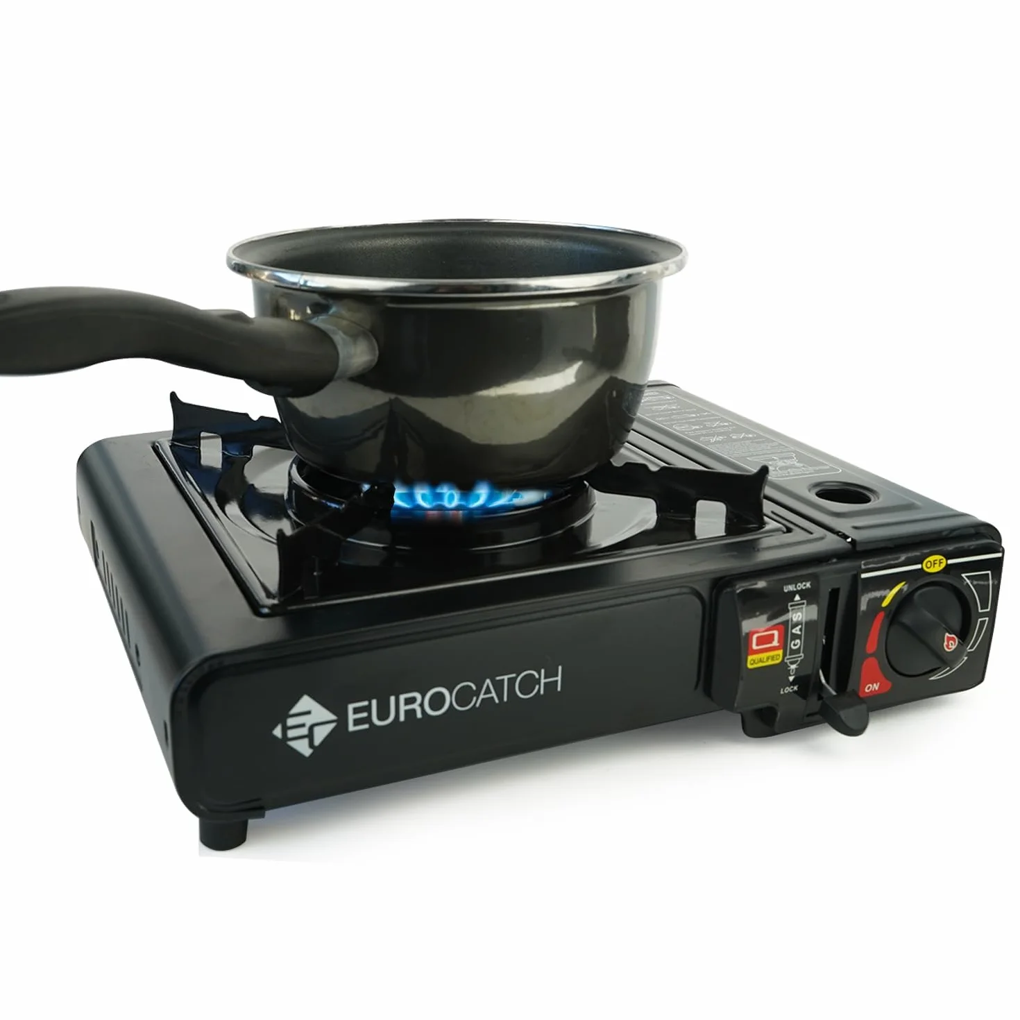 Réchaud à gaz - incl. 4 cartouches de gaz - Réchaud de camping - Brûleur à gaz - Cuisinière à gaz - Plaque de cuisson - Cuisinière - Mallette de transport - gris foncé.