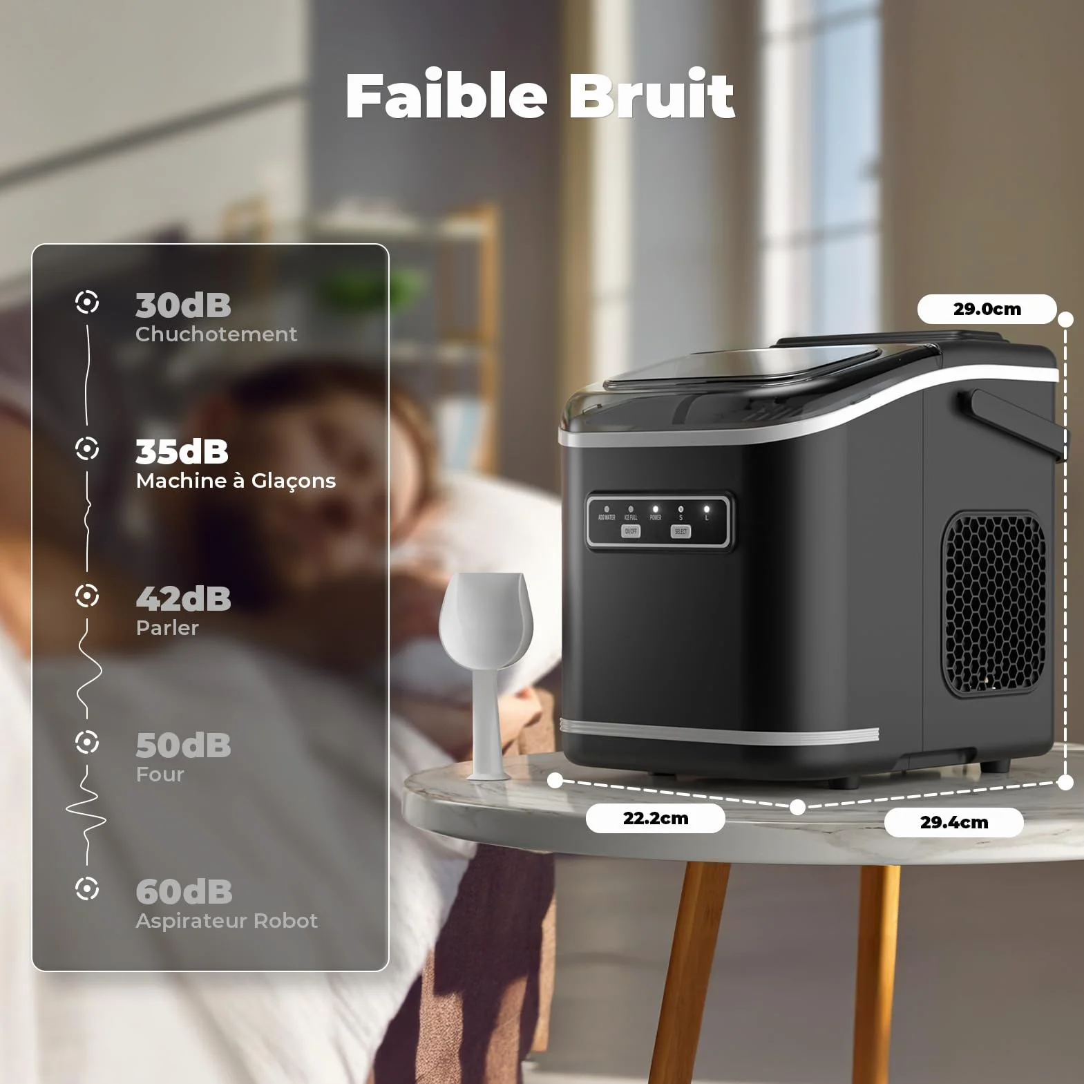 Acmeenjoy Machine à Glaçons 12kg/24h Autonettoyante Portable 9 Glaçons 6-8 Min