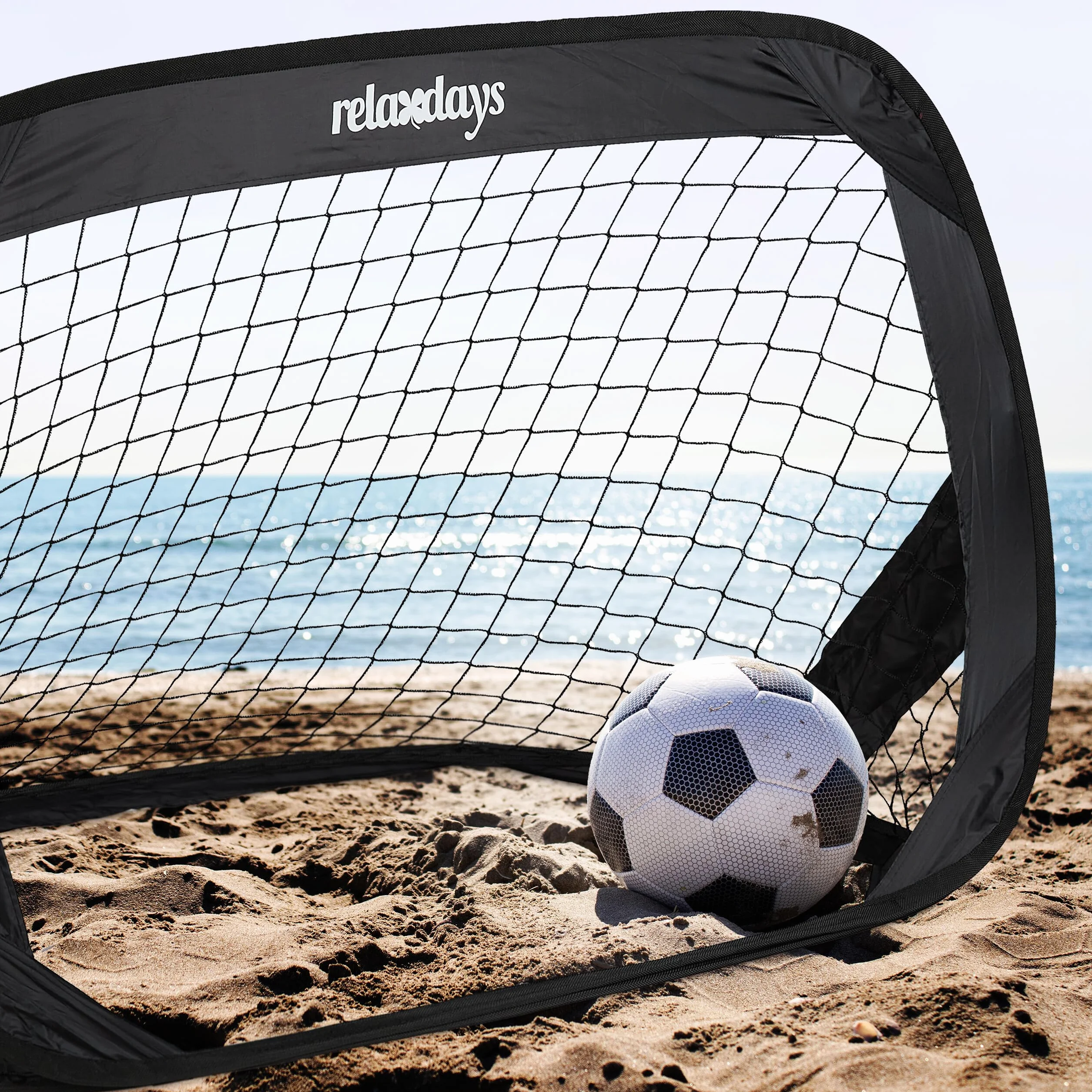 Relaxdays Pop Up Tore 2er Set, Faltbare Fußballtore für Garten, 77 x 122 x 83 cm, Schwarz