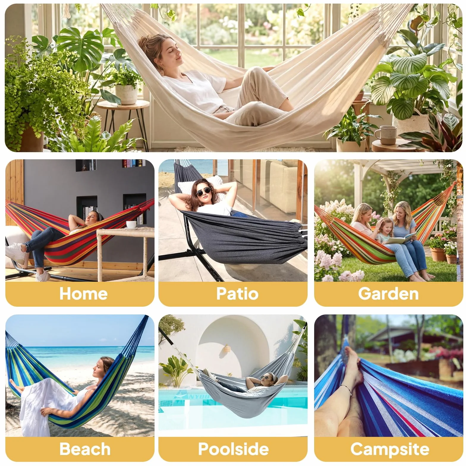 Anyoo Hamac d'extérieur Camping Portable en Toile Léger avec Sangles Arbres Sac de Transport Jardin Balcon Patio Plage Randonnée