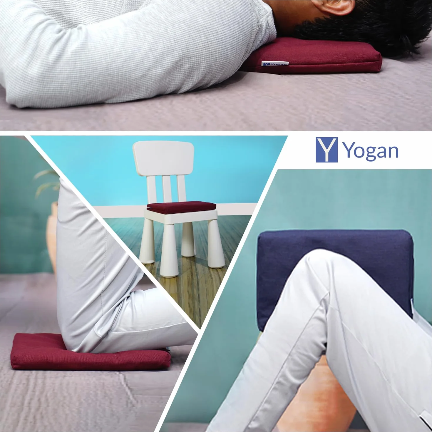 Yogan Coussin de tête pour yoga/pilates | Housse extérieure en coton bio (amovible et lavable) | Housse intérieure avec rembourrage en fibre recyclée | 30 x 20 x 2,5 cm