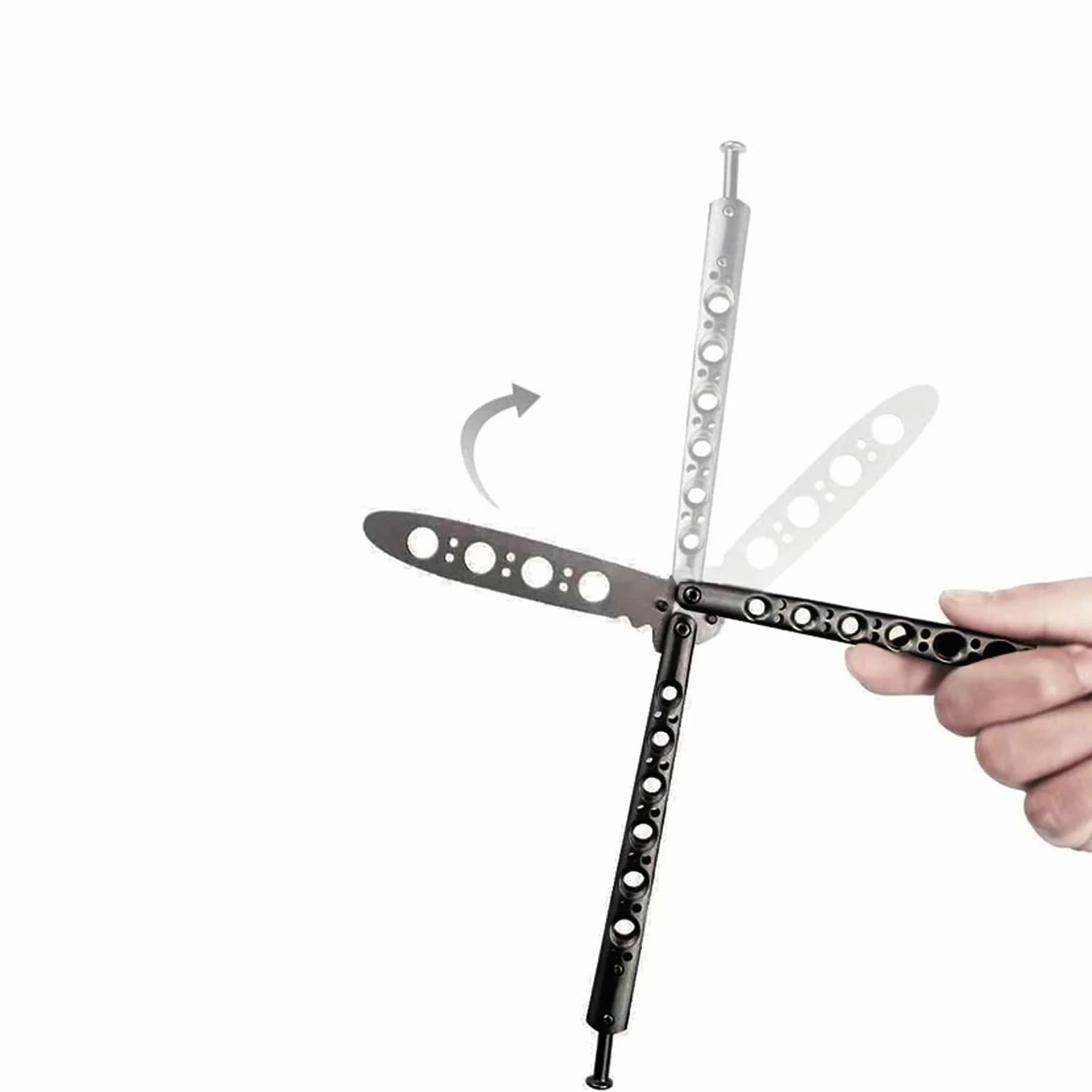 Couteau Papillon Lame Entraînement Métal Non Tranchante Acier Inoxydable Sans Danger Adapté Aux DéButants (Noir)