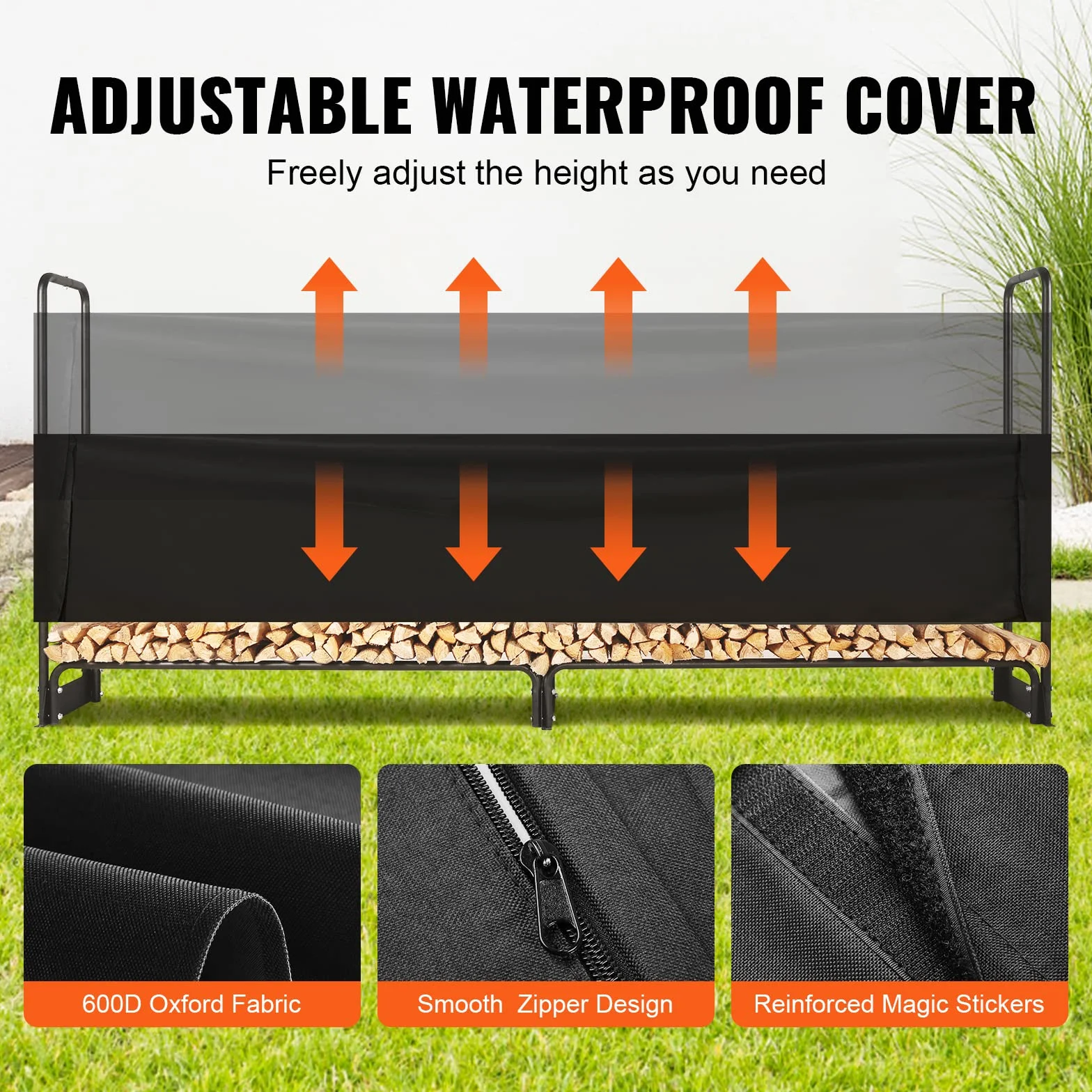 VEVOR Abri Bois de Chauffage Extérieur 259x36x117 cm Couverture Imperméable 600D Oxford Porte-bûches 1/2 Corde