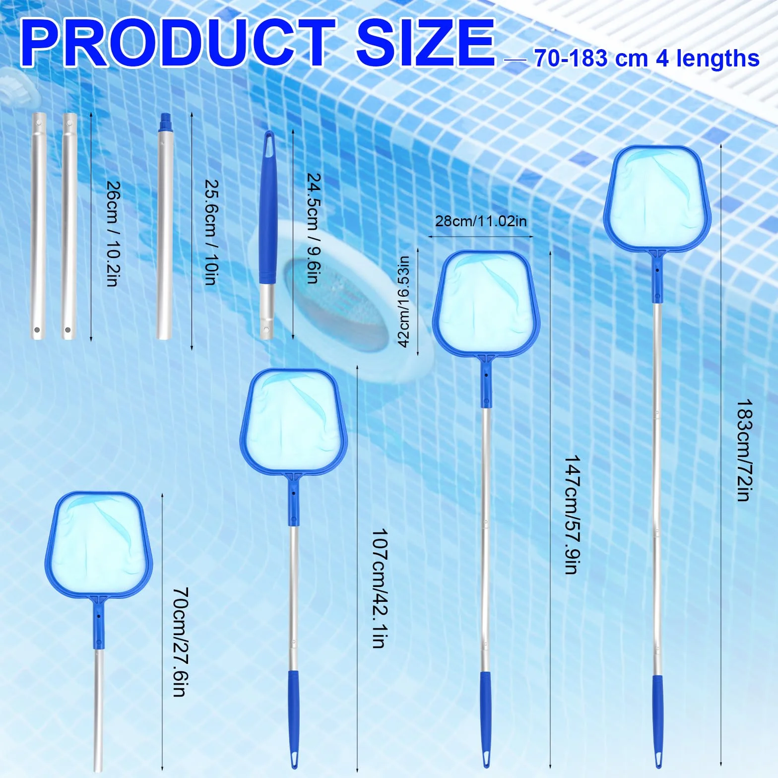 Epuisette Piscine Fond 123 cm Manche Télescopique Filet Nettoyage Piscine Spa