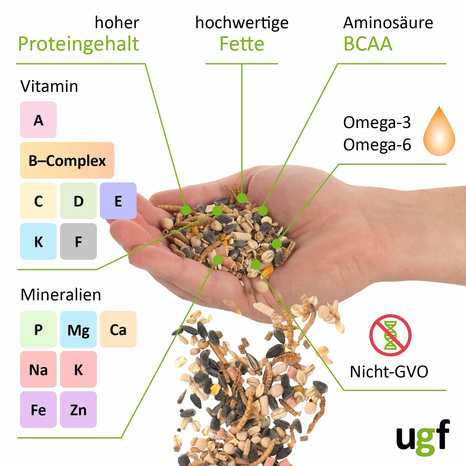 UGF Nourriture pour oiseaux sauvages 5 kg graines de tournesol vers de farine