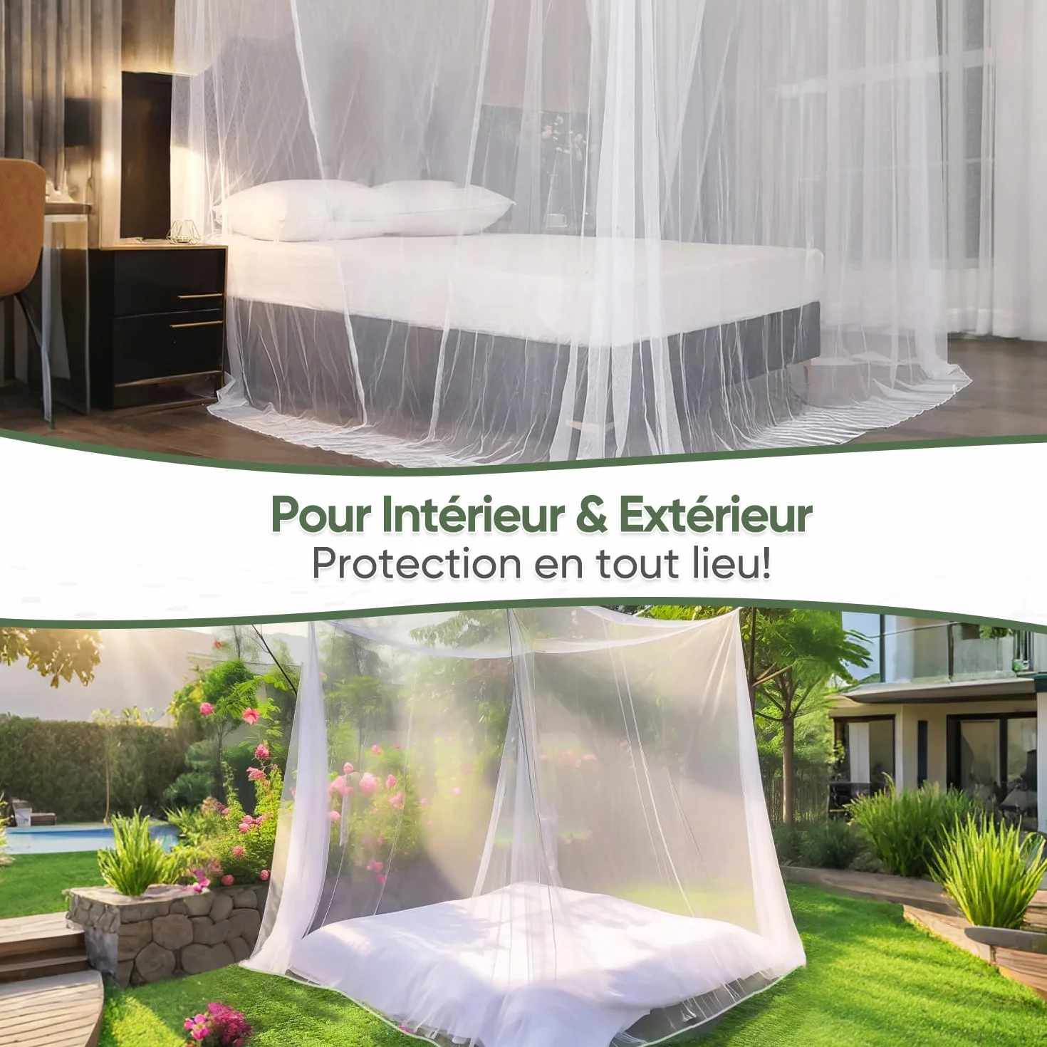 Sekey Moustiquaire pour Lits Simples/Doubles | Écran de Protection Anti-Insectes | Kit de Suspension Complet | Système d'installation Rapide et Facile (220x200x200cm-lit Double-Doubles Ouvertures)