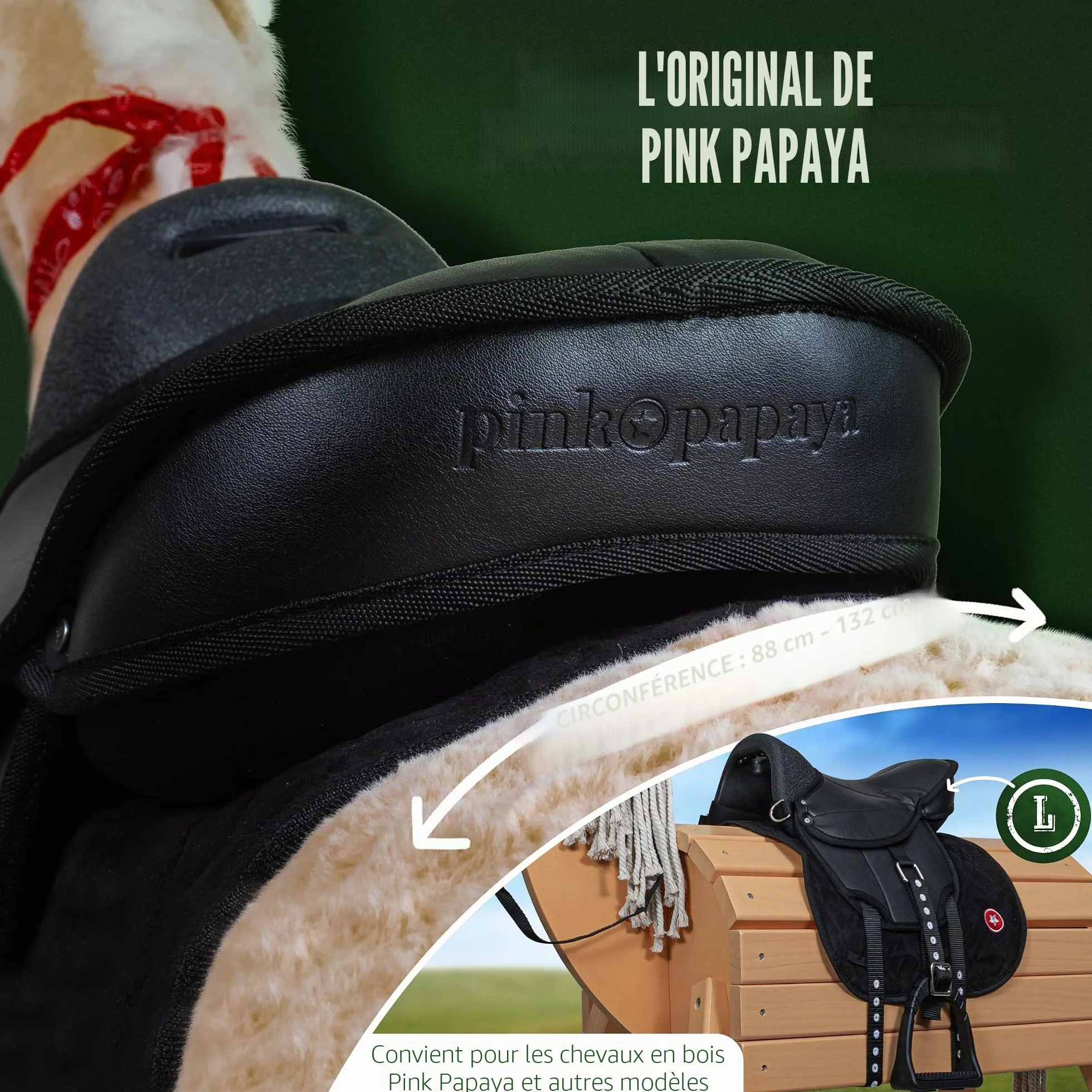 Pink Papaya Shetty Selle pour enfants avec étriers pour chevaux en bois et chevaux de jeu