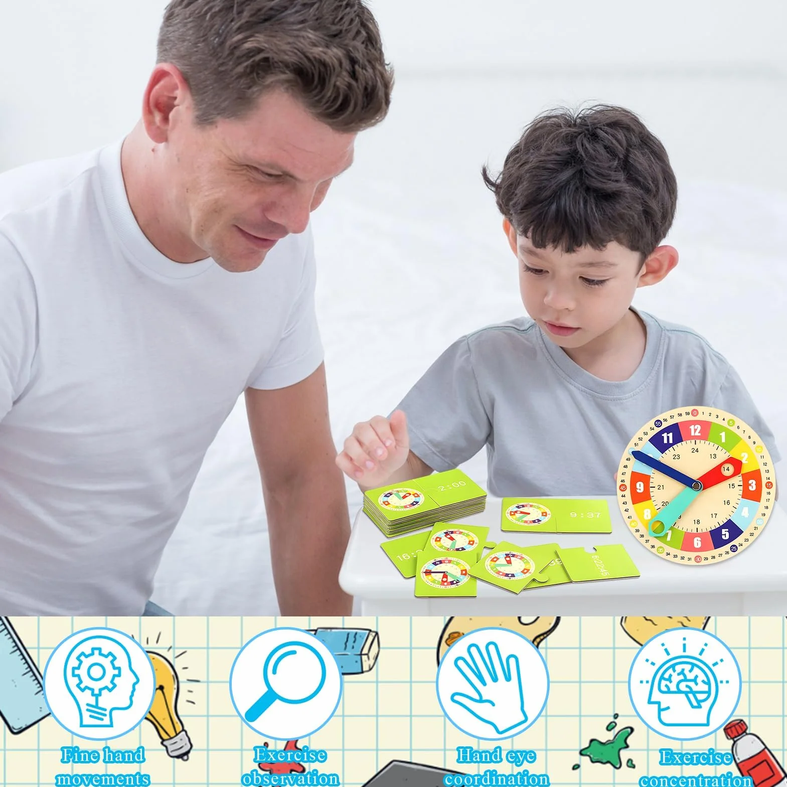 Horloge d'Apprentissage en Bois Montessori Time Timer pour Enfants - Jouet Éducatif pour Apprendre l'Heure