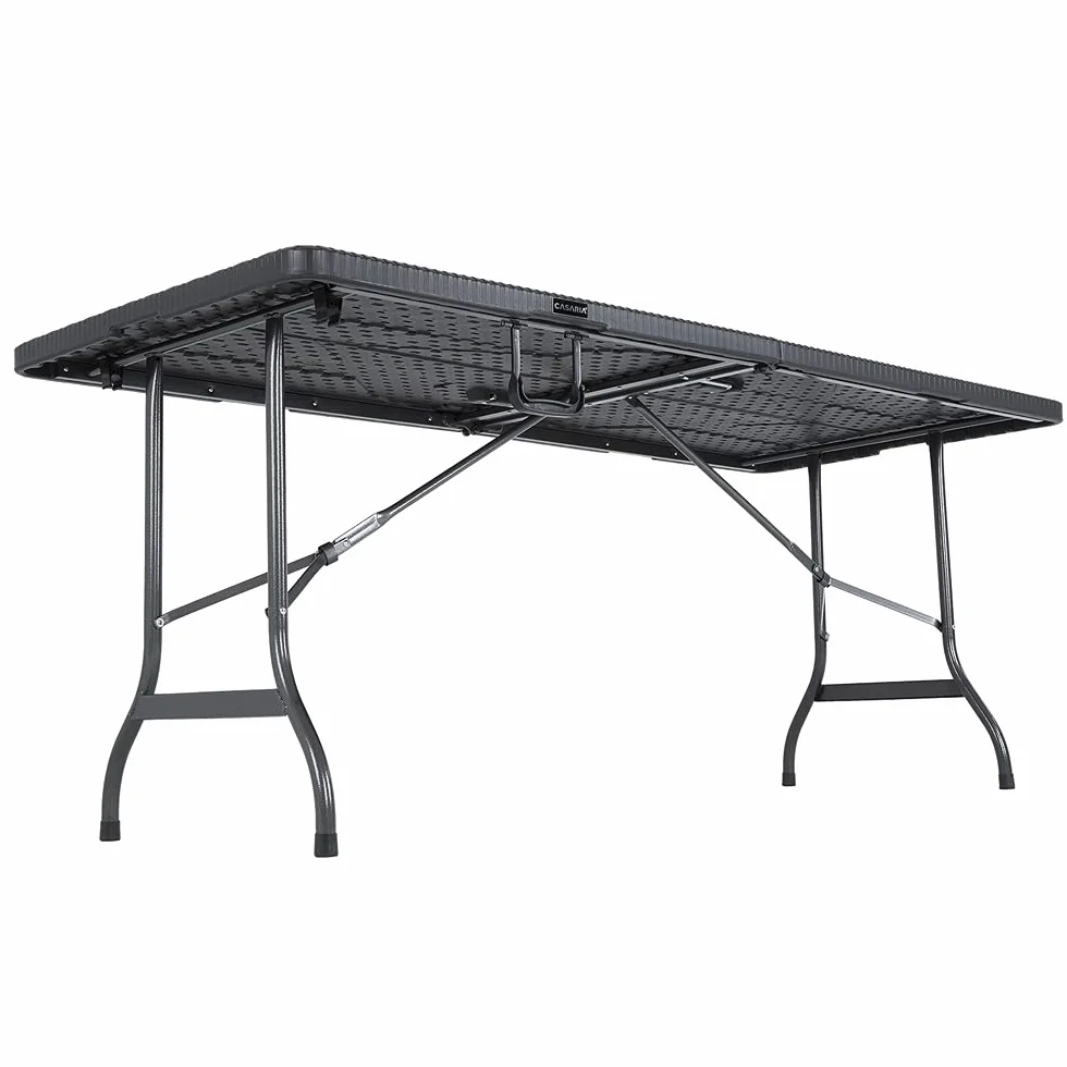 Casaria Table Pliante Effet Polyrotin 180 cm 8 Personnes Rectangulaire Plastique Camping Jardin
