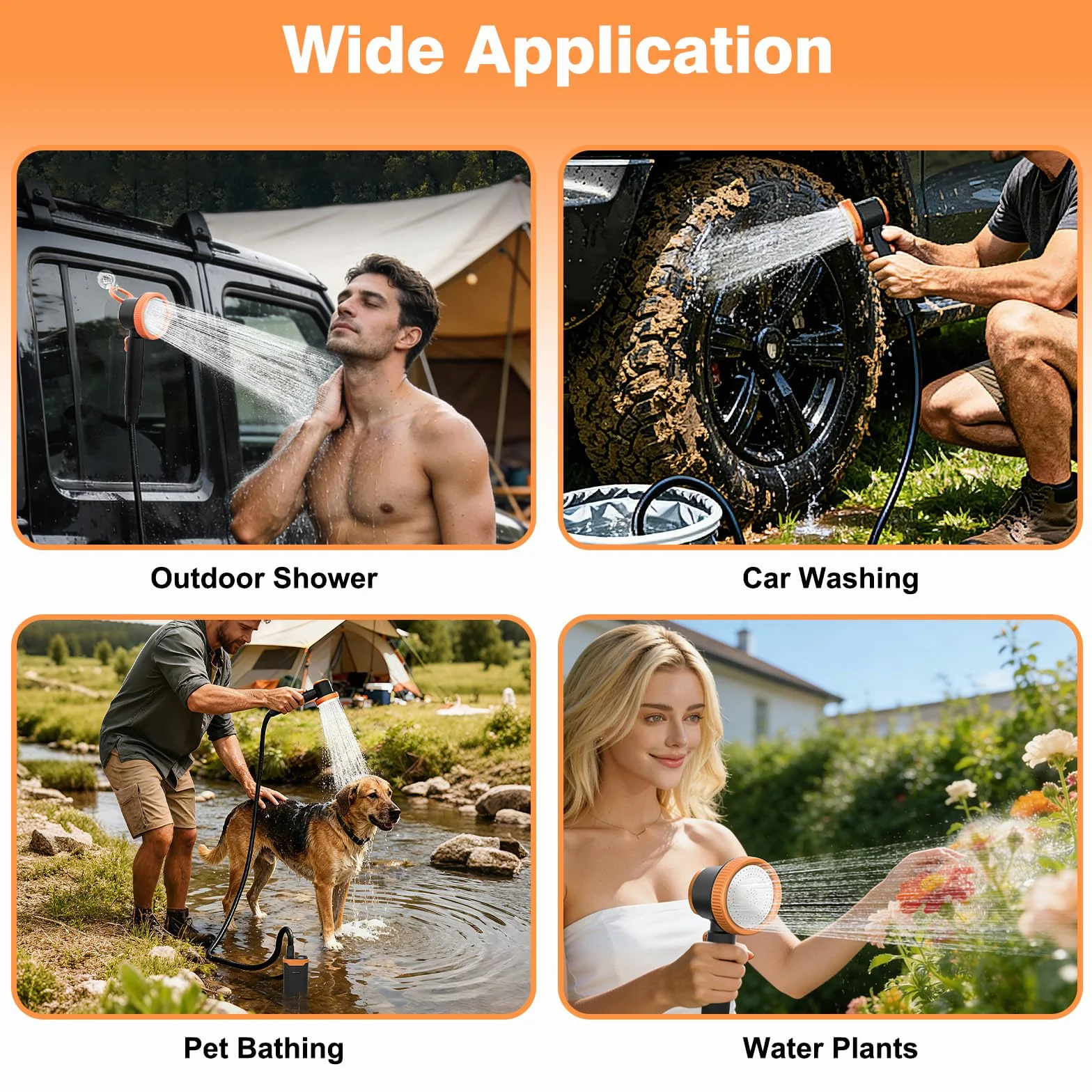 Uplayteck Douche Camping, 8000mAh Kit Douche de Camping Portable avec Écran LED Intelligent et Indice d'étanchéité IPX8, USB Rechargeable Pomme de Douche pour Extérieure, Voyage, Animaux, Randonnée