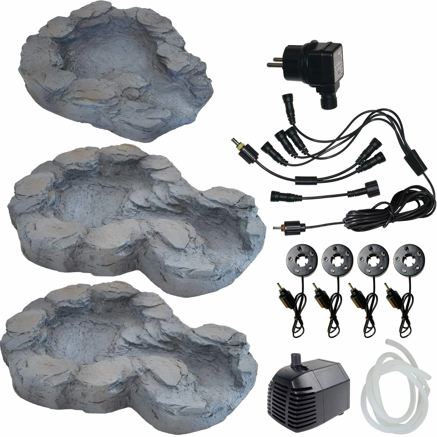 Kit Ruisseau de Source Gris Foncé avec Lampe 4 LEDs Pompe d'Étang