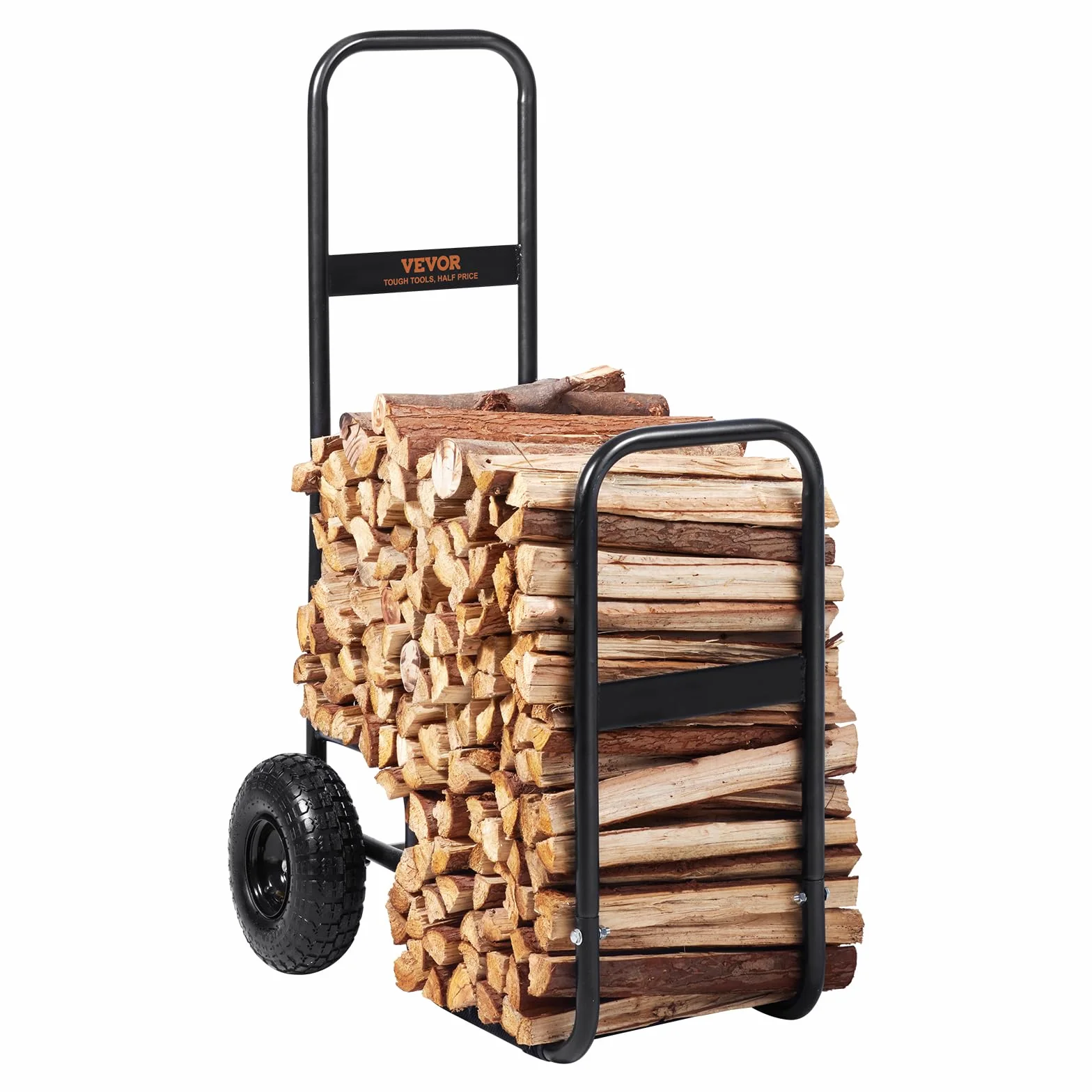 VEVOR Chariot Transport Bois de Chauffage 113,4 kg Acier 67x52x110 cm Roues Gonflables Caoutchouc Noir