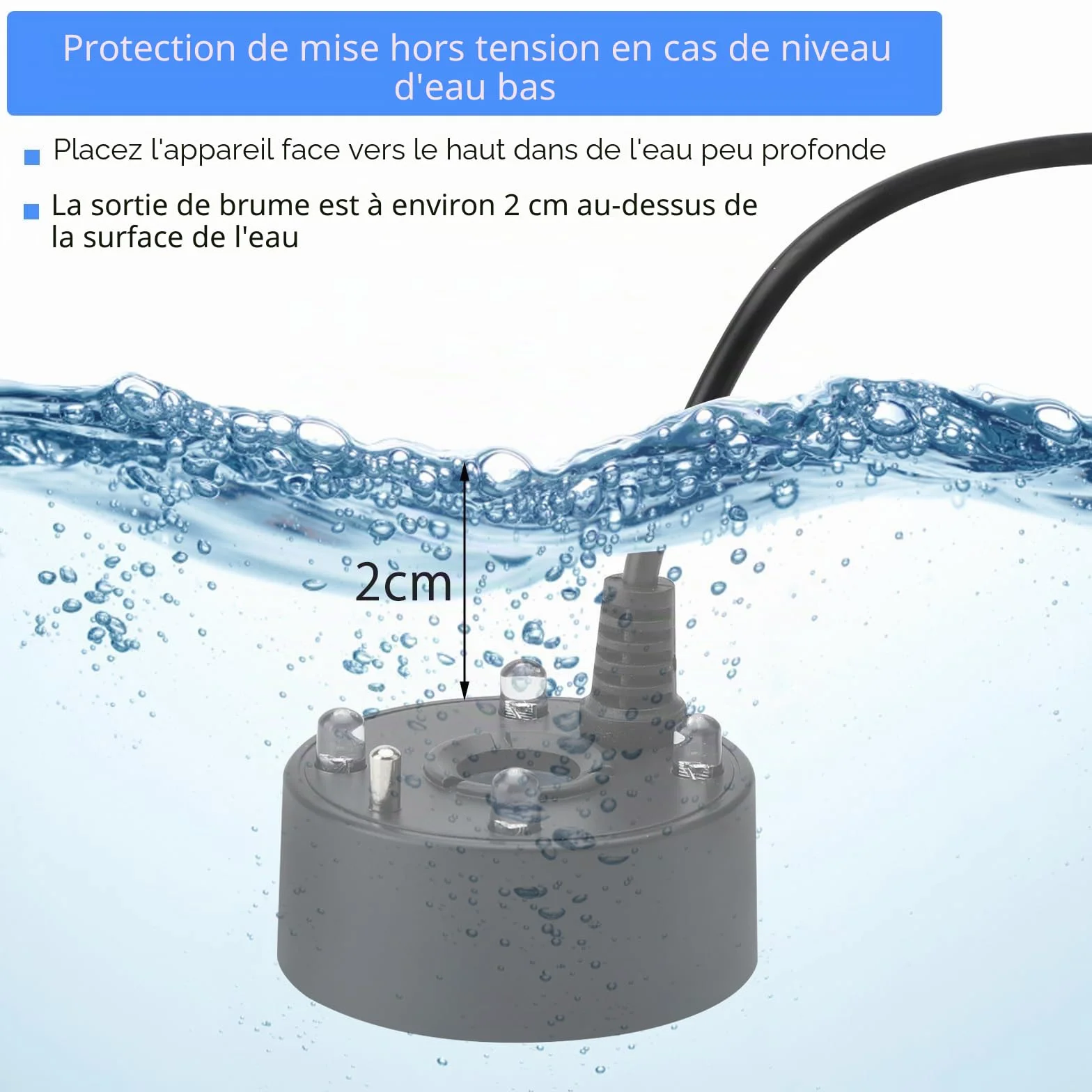 Brumisateur à Ultrasons LED USB avec Protection Anti-manque d'Eau pour Fontaine d'Étang