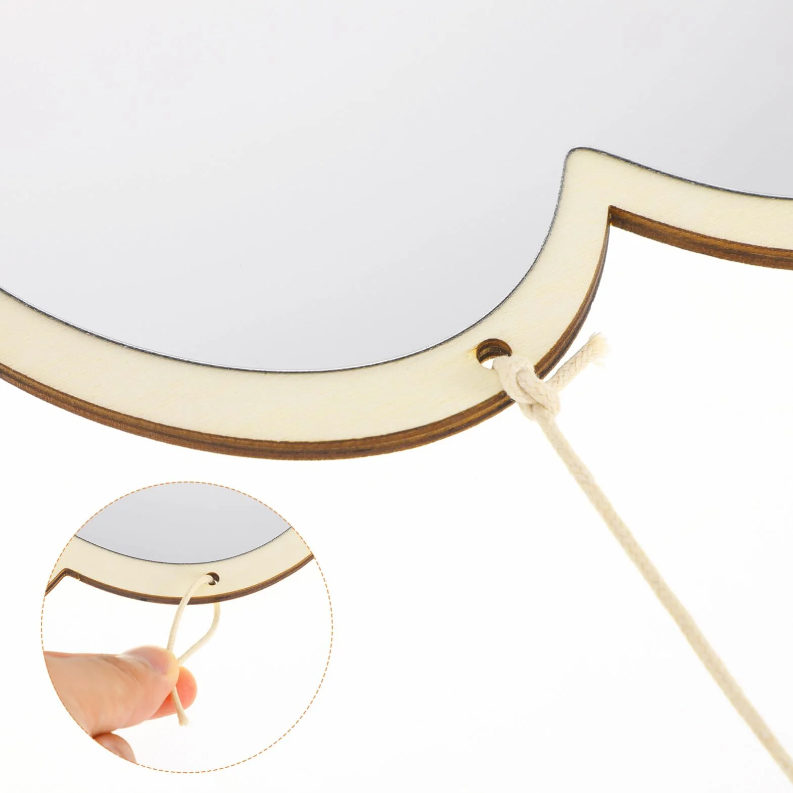 Miroir Décoratif en Bois Naturel Nuage, Miroir Autocollant sans Perçage, Film Protecteur pour Chambre Enfant
