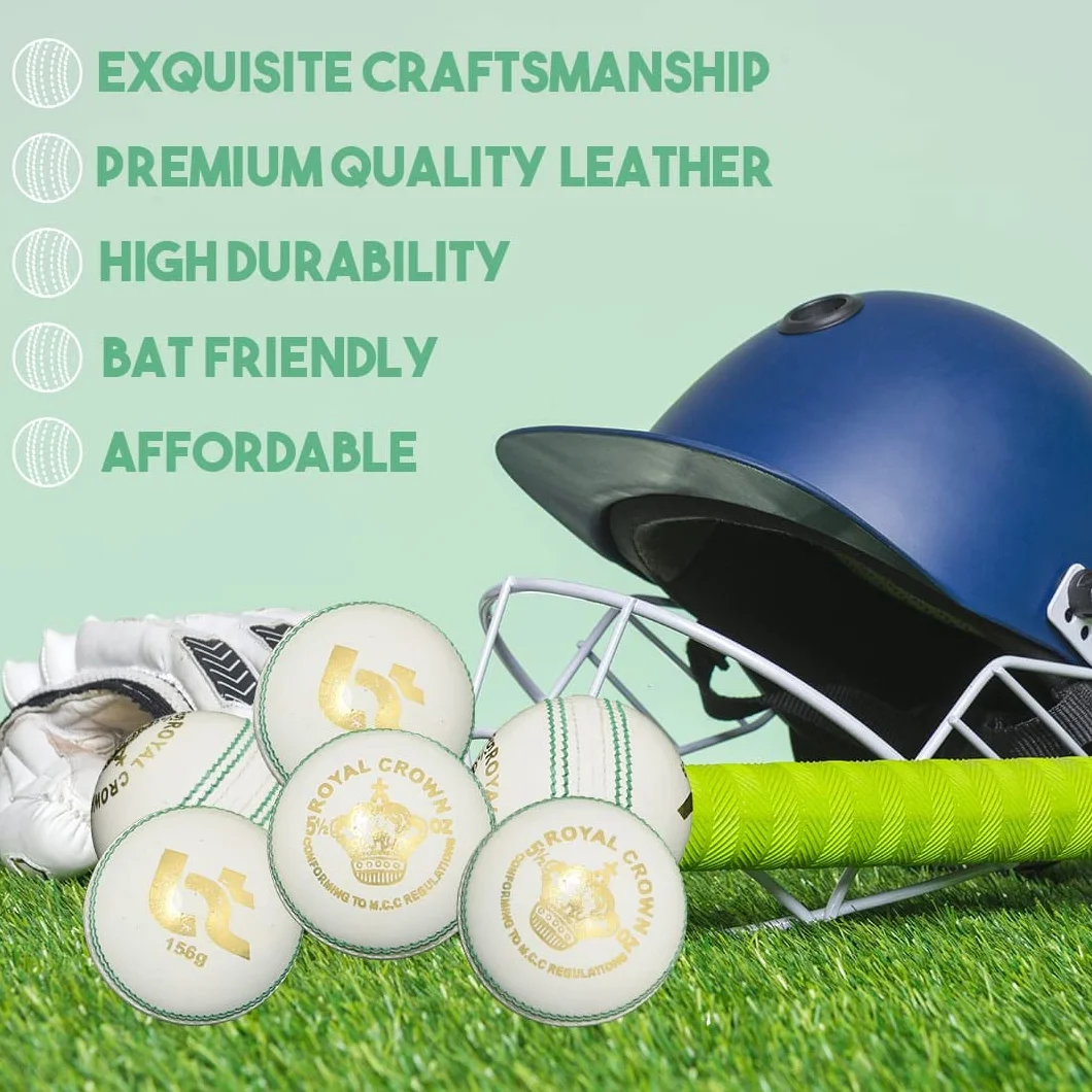 BT Balle de cricket blanche – Lot de 1 balle de cricket en cuir véritable pour le cricket et la pratique de jour ou de nuit | Balle de cricket adaptée aux chauves-souris | 156 g
