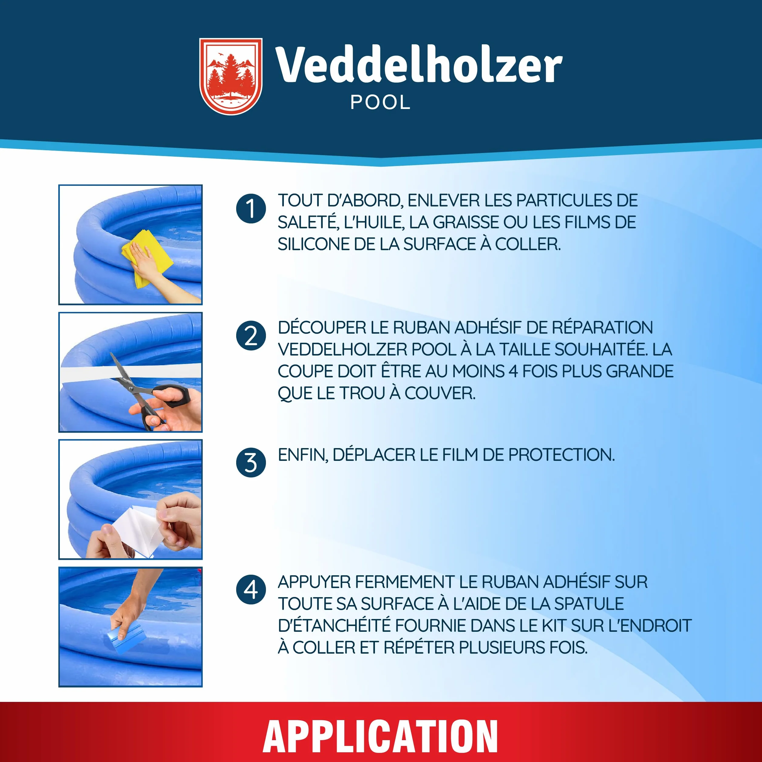 Veddelholzer Ruban d'étanchéité 10 cm x 150 cm transparent flexible pour piscine