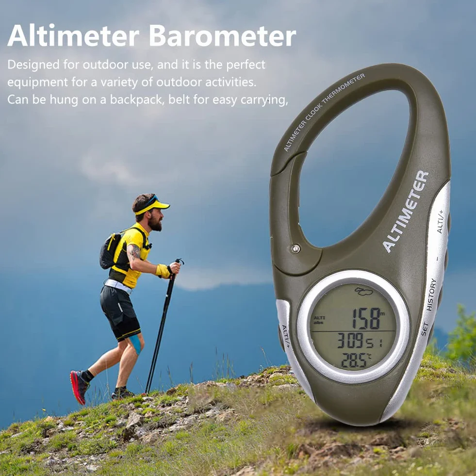 Altimètre pour la randonnée | Altimètre Multifonctionnel Portable avec thermomètre - randonnée Mousqueton Altimètre pour Femme Homme Explorateurs Randonneurs