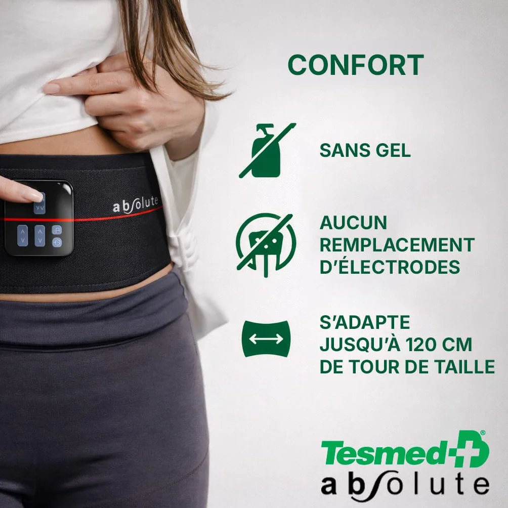 TESMED Absolute Ceinture Abdominale, entraînement Abdominal EMS, electrostimulateur Musculaire Bado centraux et latéraux, Unisexe, Rechargeable, Made in Italy