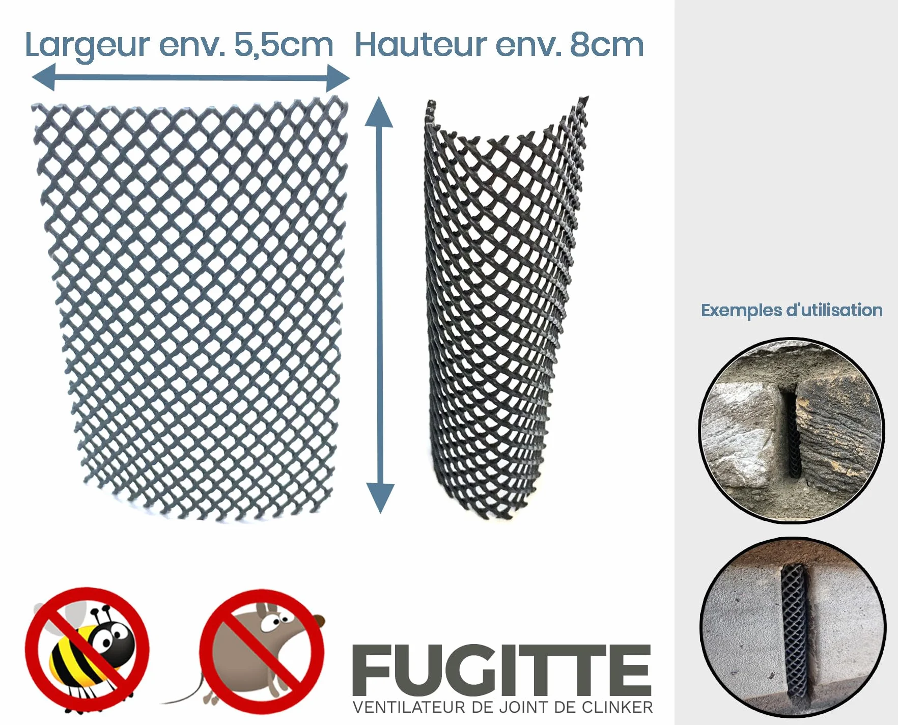 Grille de ventilation anti-abeilles guêpes souris pour joints gris