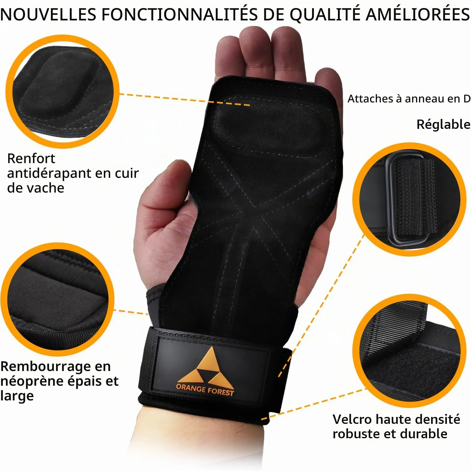 Sangles de poignet d'haltérophilie en cuir double couche avec rembourrage néoprène pour soulevé de terre et traction