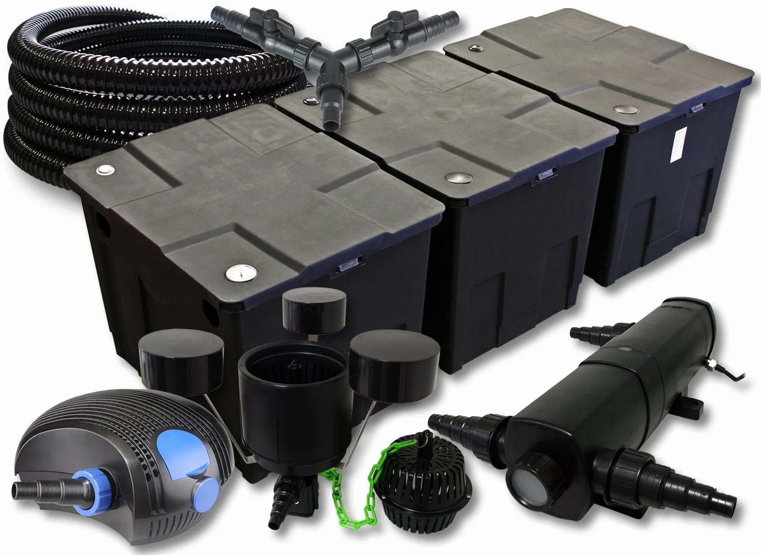 SunSun CBF-350C Kit complet filtre de bassin 90000 L CTF-12000 pompe 12000l/h 100W CUV-236 lampe UV 36W tuyau 25mm CSP-250 écumeur 2500l/h 45W