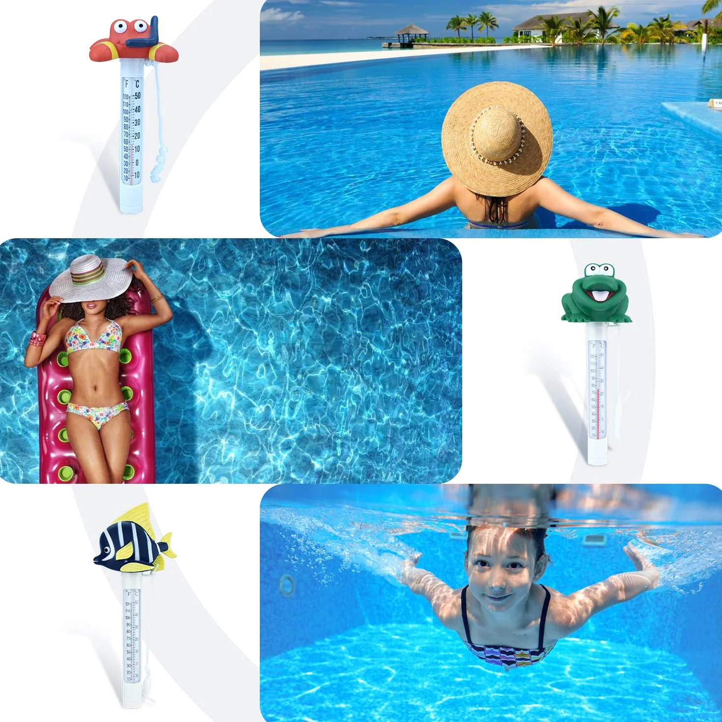Lot de 2 thermomètres flottants de piscine avec corde, thermomètre eau précis pour bassin, jacuzzi, spa