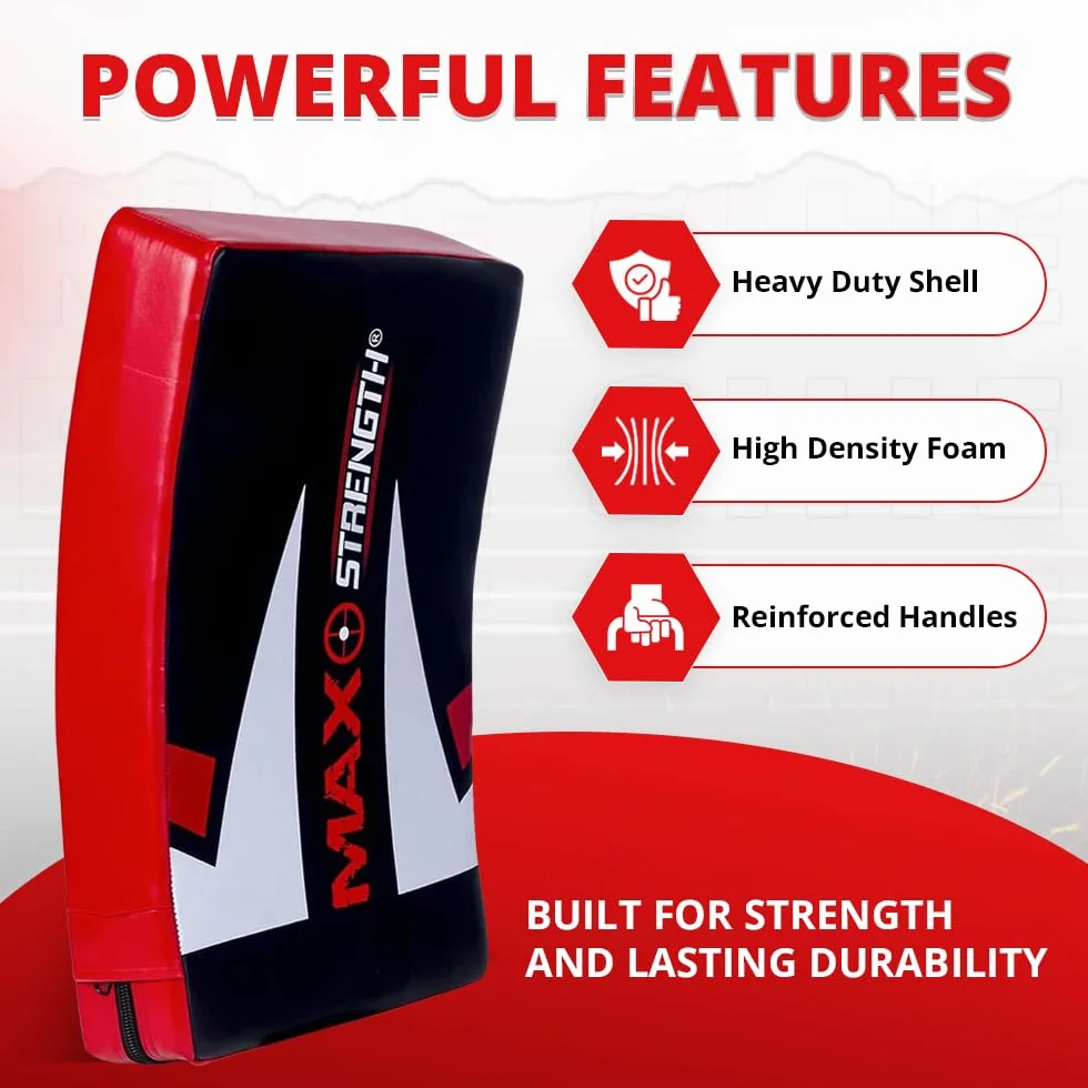 MAXSTRENGTH Bouclier de frappe professionnel pour entraînement de kickboxing | Coussinet incurvé de Muay Thai | Idéal pour MMA, arts martiaux, karaté, taekwondo, entraînement