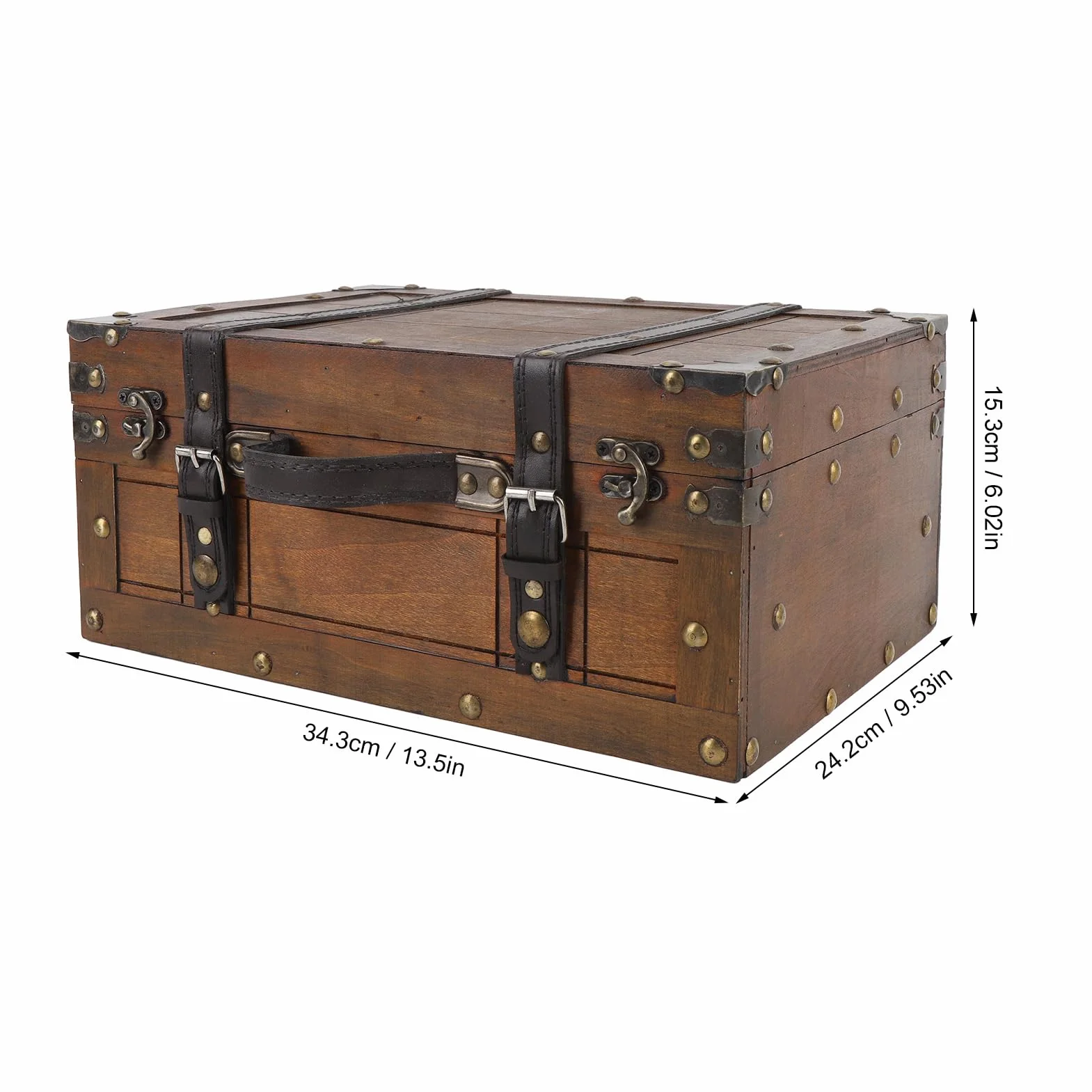 Coffre de Rangement en Bois Rétro Vikye avec 2 Verrous en Bronze, Grand