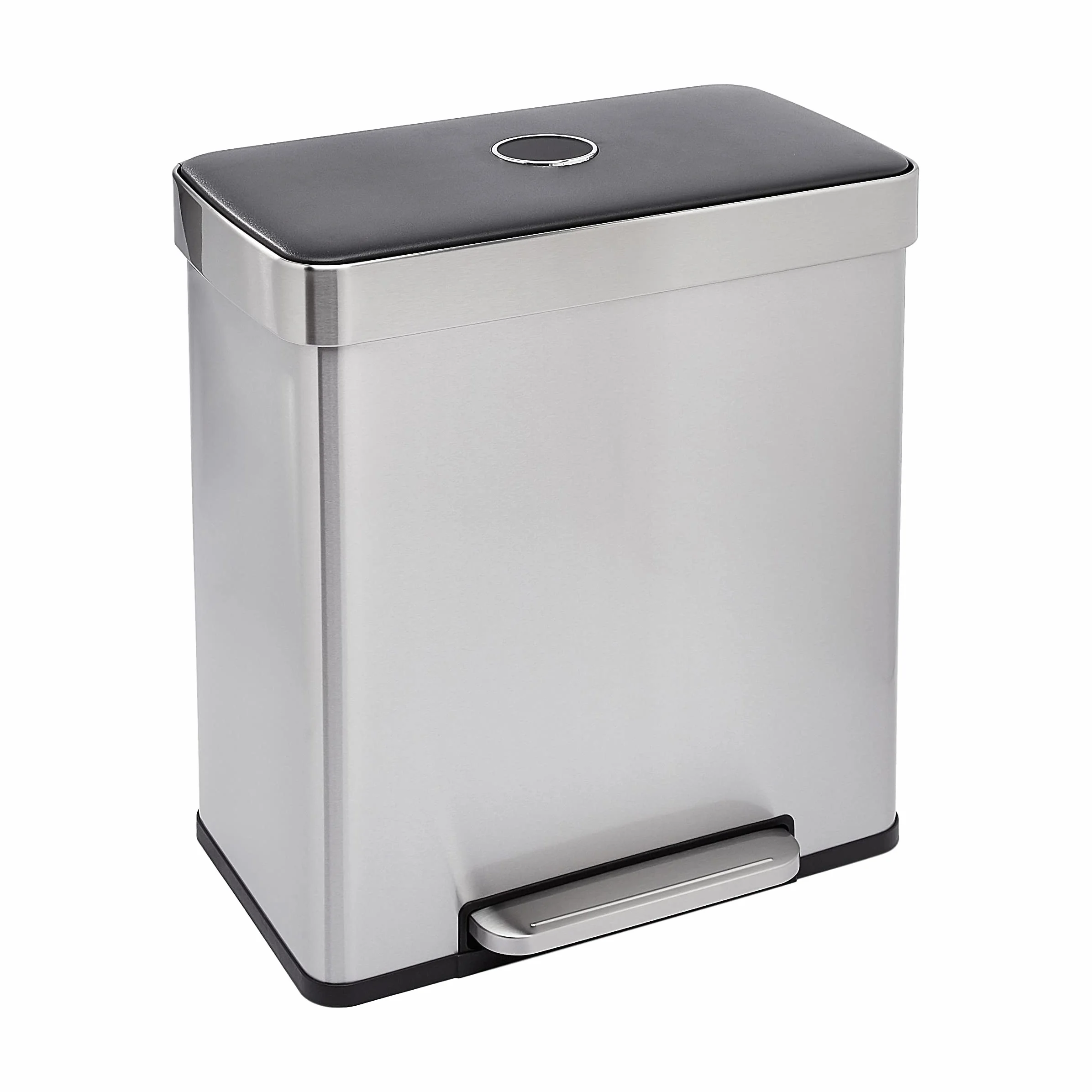Amazon Basics Poubelle rectangulaire recyclage 2 compartiments 60 litres Noir Argent