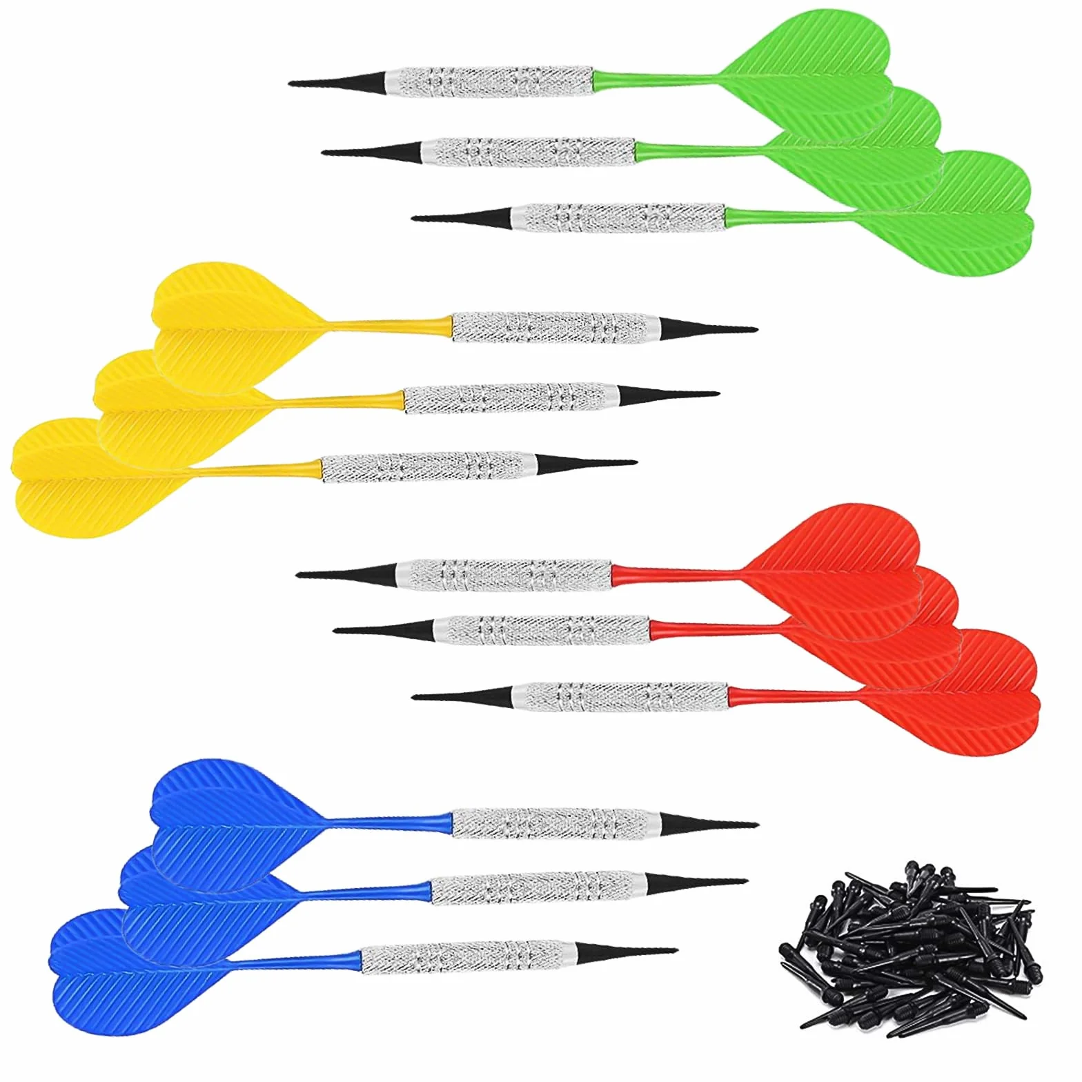 12 Pièces Fléchettes avec 36 Têtes Interchangeables, Fléchettes en Plastique de Haute Qualité, 4 Couleurs, Corps en Fer, Idéales pour Débutants et Entraînements Avancés