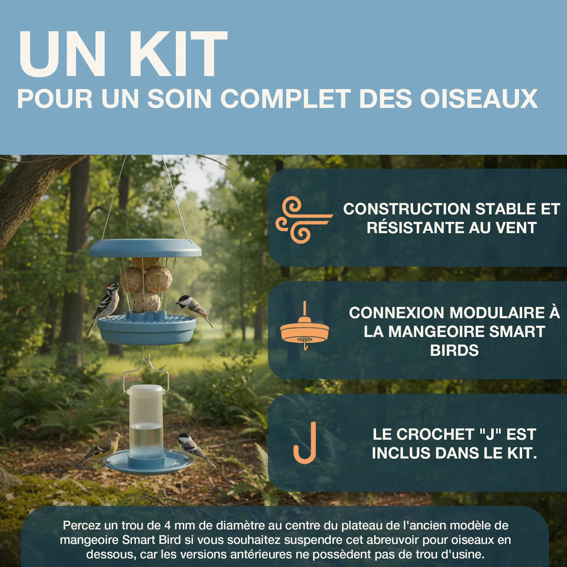 SWISSINNO Abreuvoir pour Oiseaux Zug Smart Birds Bleu Clair – Résistant aux UV Plastique PC et ASA Robuste – Distributeur d’Eau Balcon Terrasse Jardin