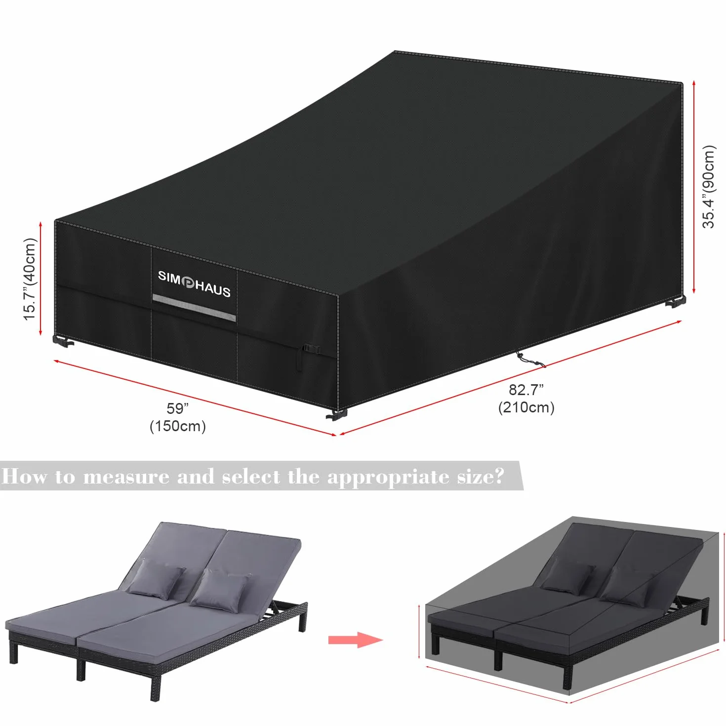 Housse Transat Imperméable pour Chaise Longue de Jardin 210x150x40/90cm Tissu Oxford 420D Anti-UV