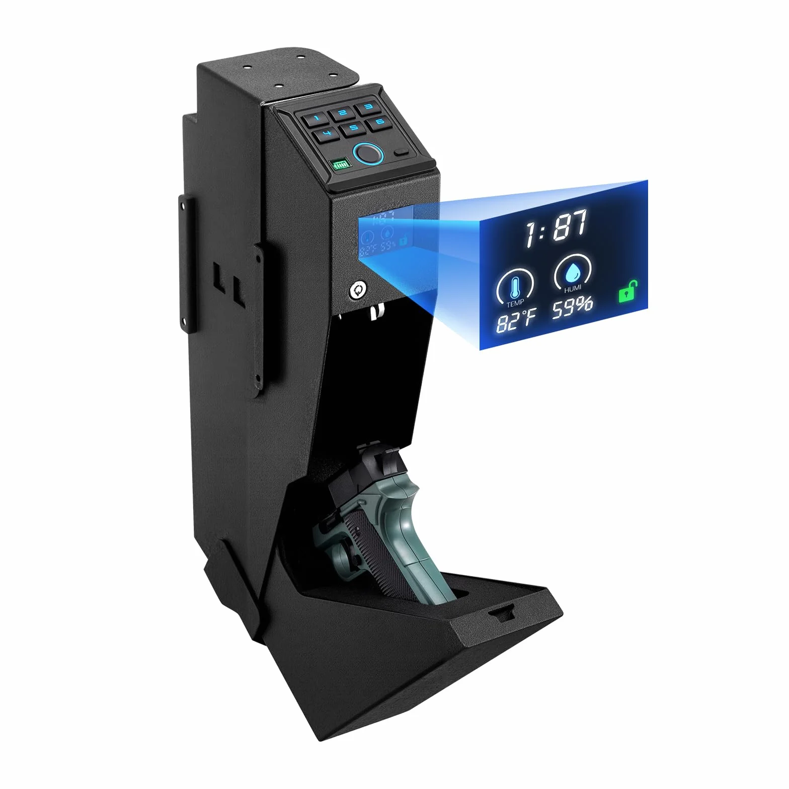 VEVOR Coffre-Fort pour 1 Pistolet et 1 Chargeur, Coffre pour Armes de Poing Verrouillable et Coulissant, 3 Façons d’Accès Empreinte Digitale, Mot de Passe et Clé, avec Écran et LED, pour Table Voiture