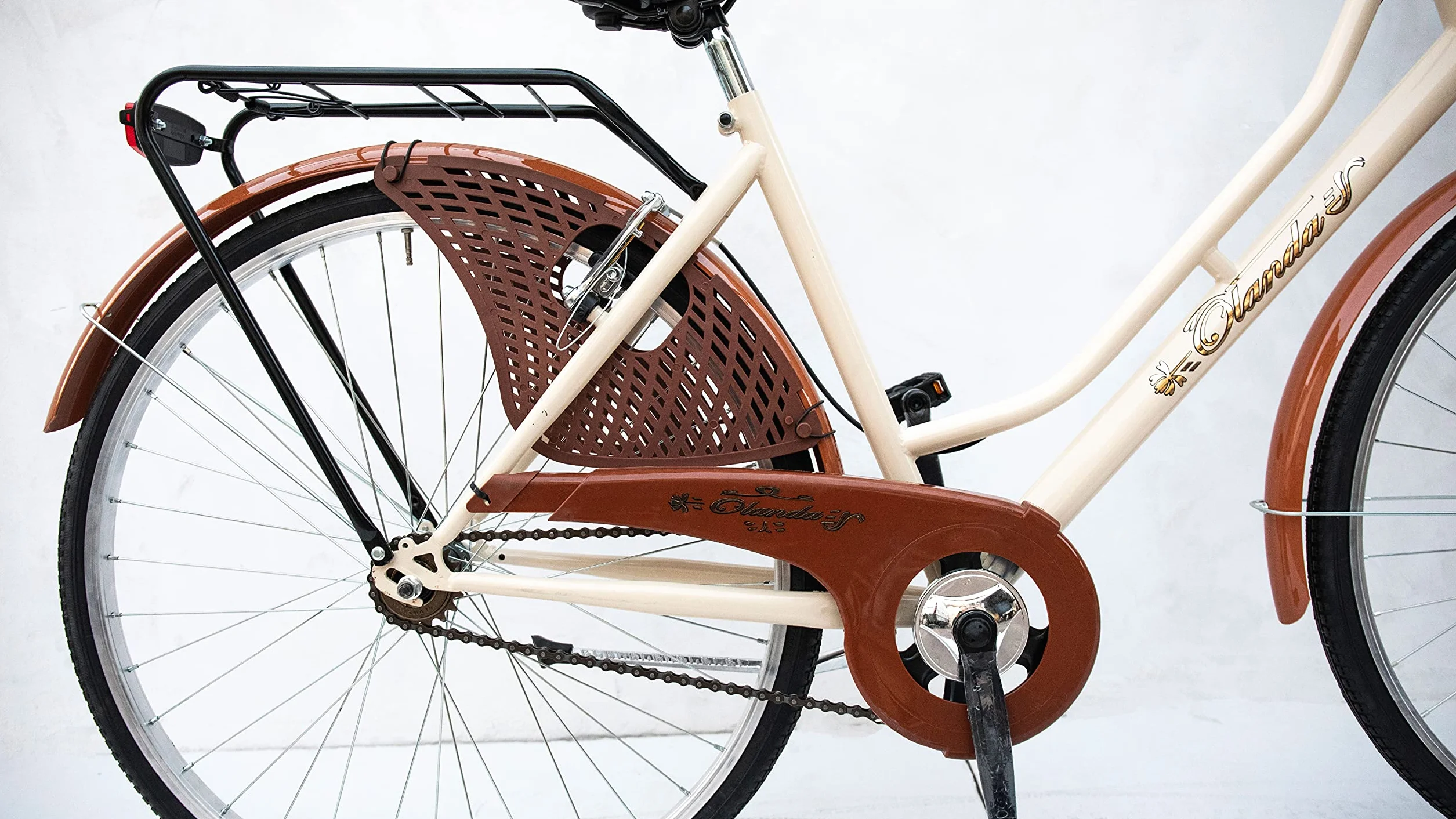 Vélo de marche pour femme, taille 26 Vélo de ville vintage rétro avec panier beige