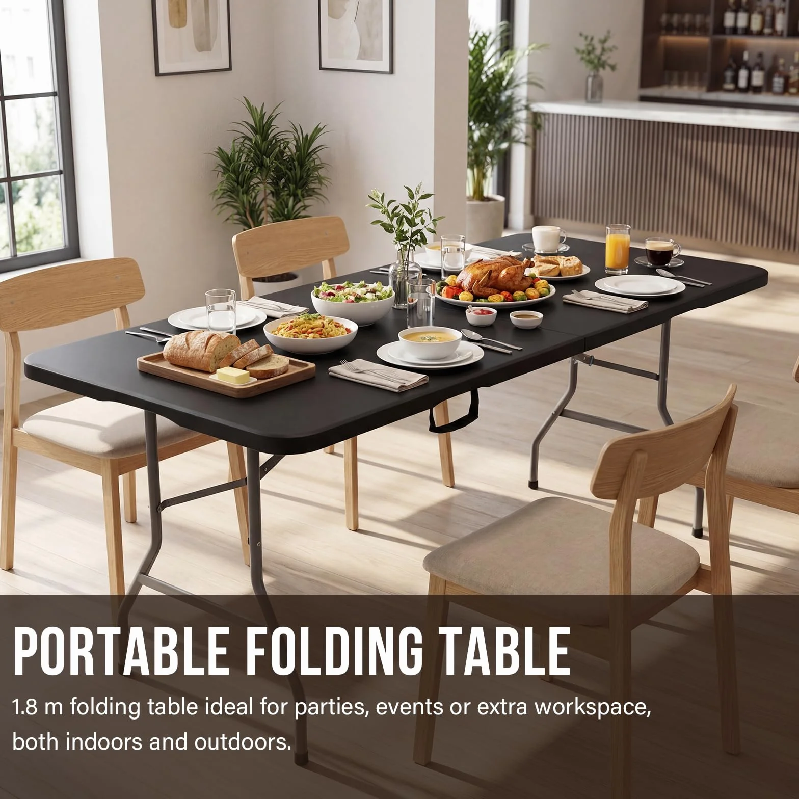 DEWINNER Table Pliante Camping 180 cm 150 kg HDPE 6 Places Noir