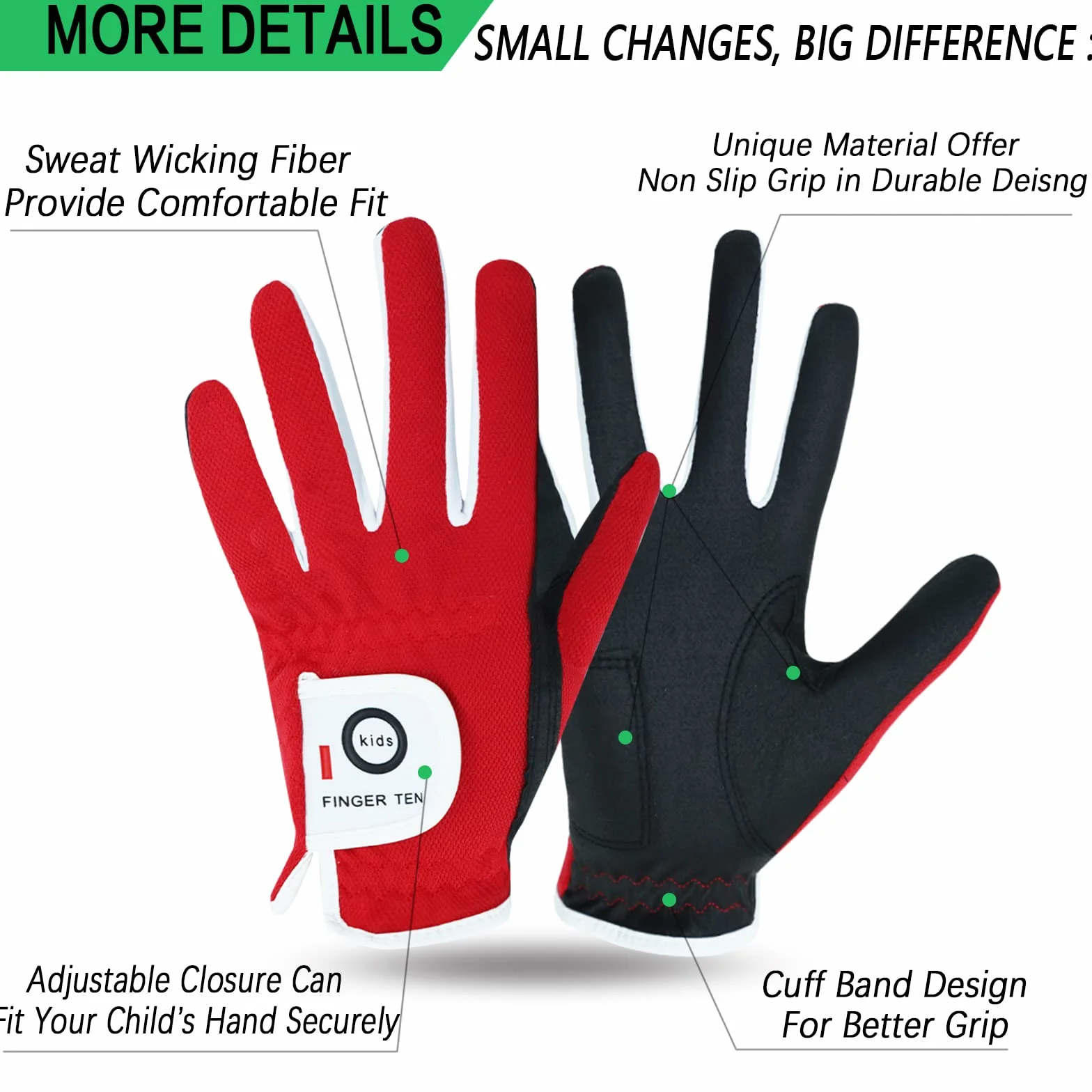 Gants de golf pour enfants et jeunes garçons et filles, main gauche, en microfibre synthétique respirante, pour droitier, 4 à 13 ans