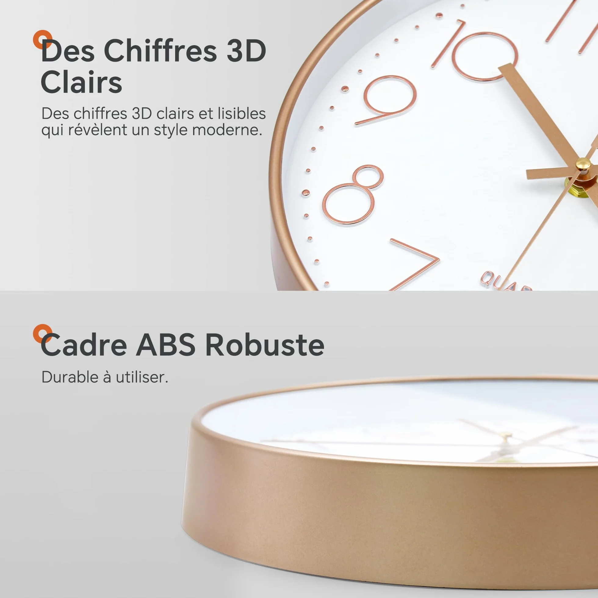 VIKMARI Horloge Murale 20cm Or Rose Verre Silencieuse Pendule Murale Salon Cuisine Chambre
