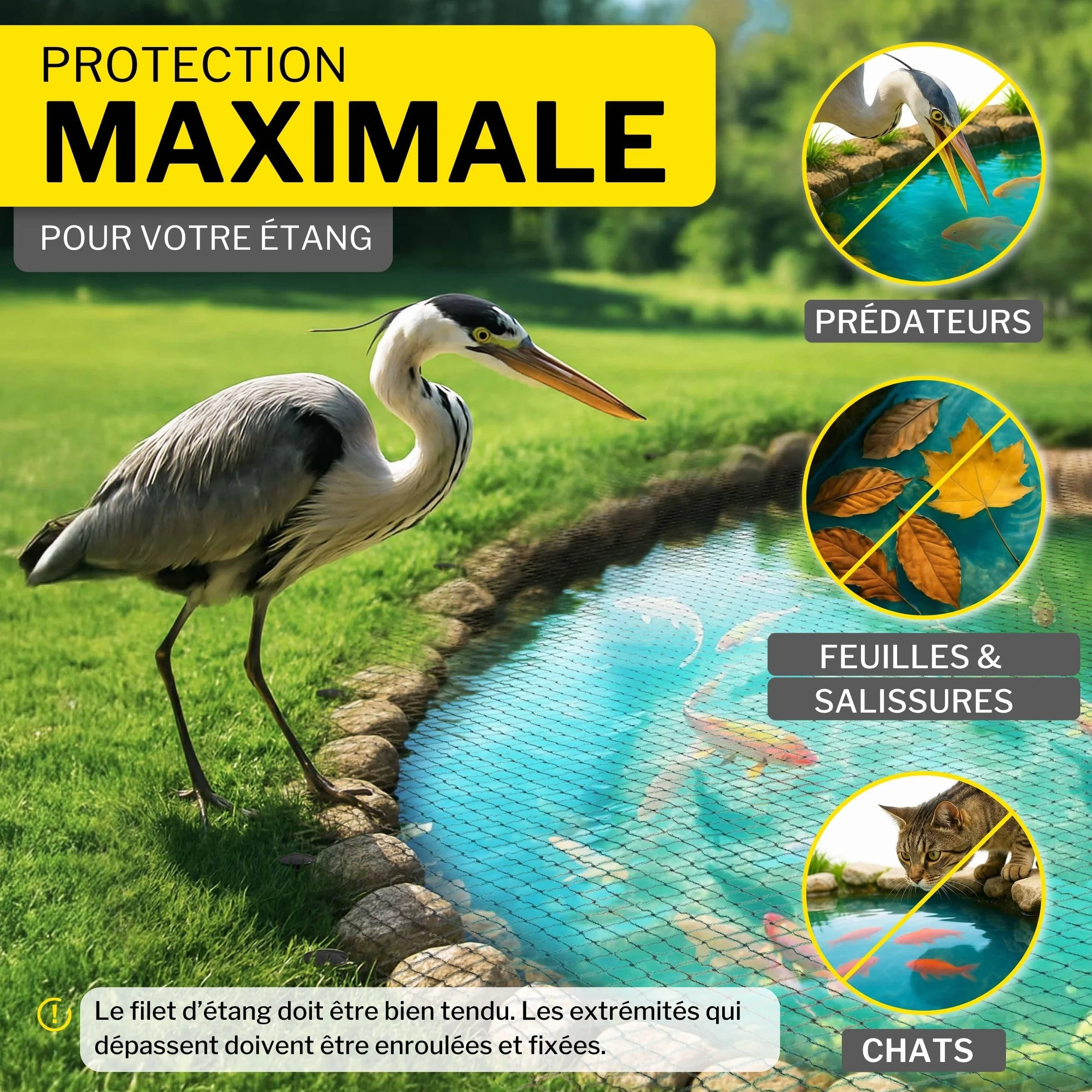 Filet de Protection pour étang à Mailles Fines 4 x 10 m Noir 18 x 18 mm Indéchirable résistant aux intempéries Protection Oiseaux Oiseaux de Proie