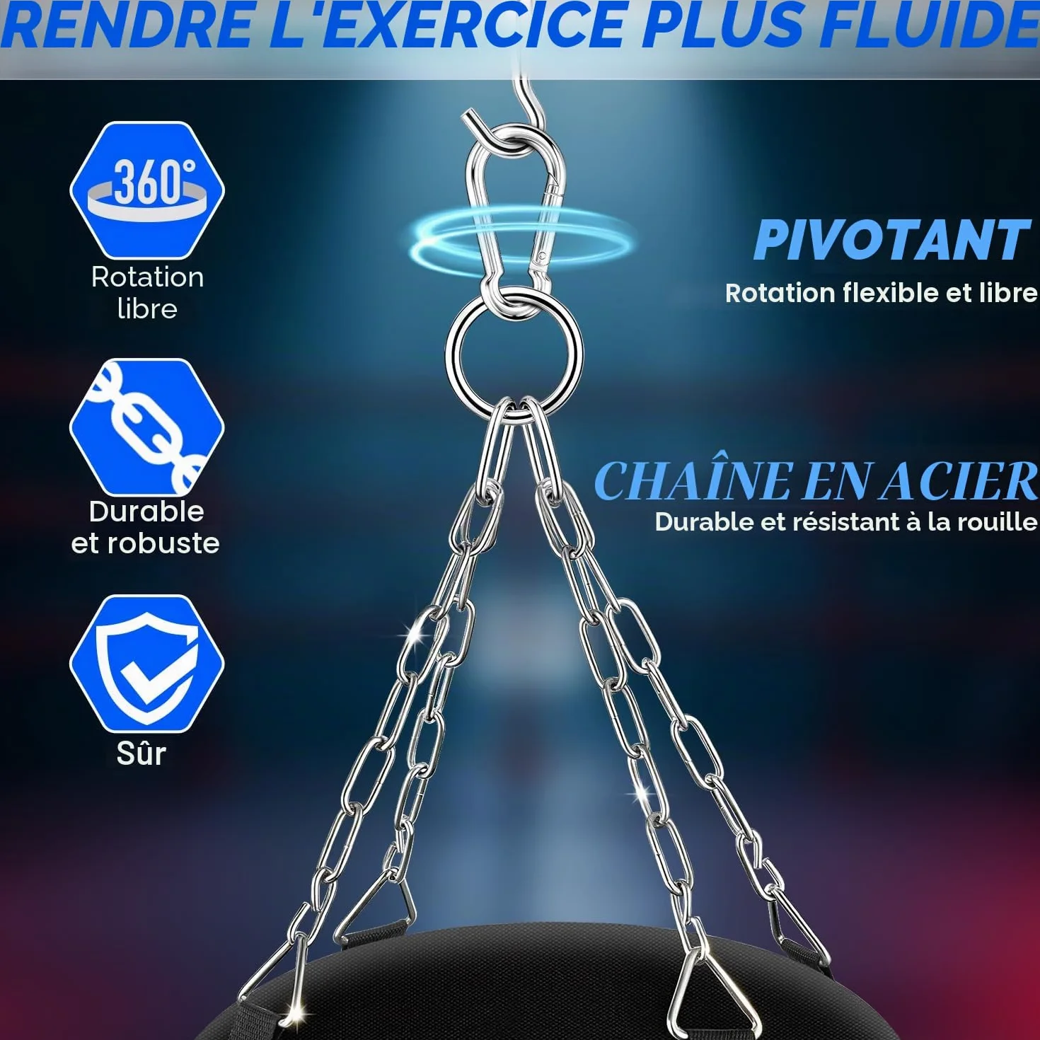 Sac de Frappe Suspendu pour Adultes, Adolescents et Enfants, 120 cm en Tissu Oxford, avec Crochet de Plafond, Chaîne, Bandes, Protège-Poignets pour MMA, Karaté, Kickboxing, Boxe Home-Gym (Non Rempli)