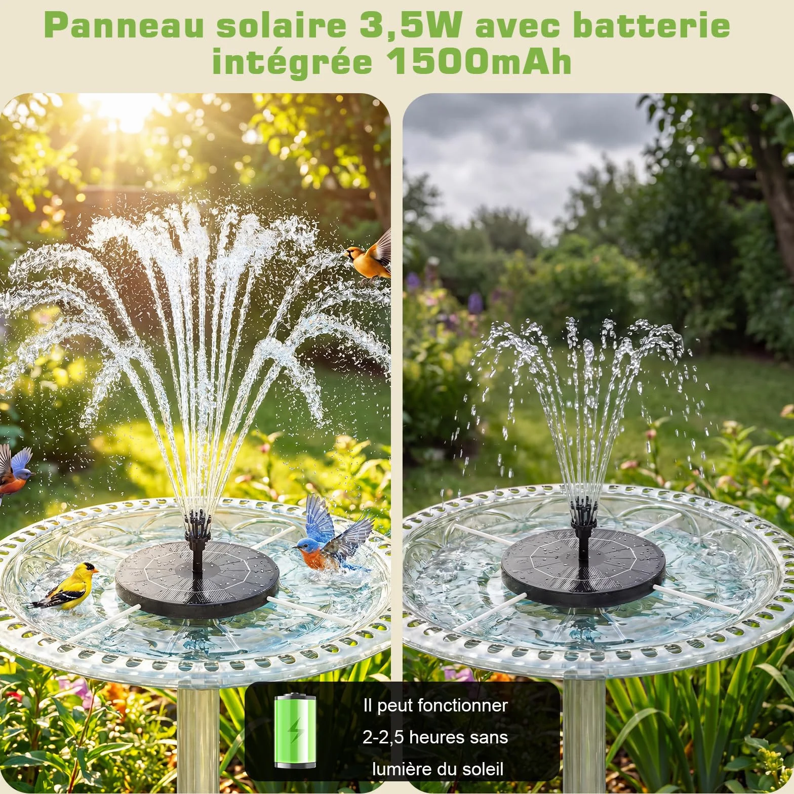 Fontaine Solaire Extérieur 3.5W Flottante Pompe Bassin avec Batterie 6 Buses Jardin